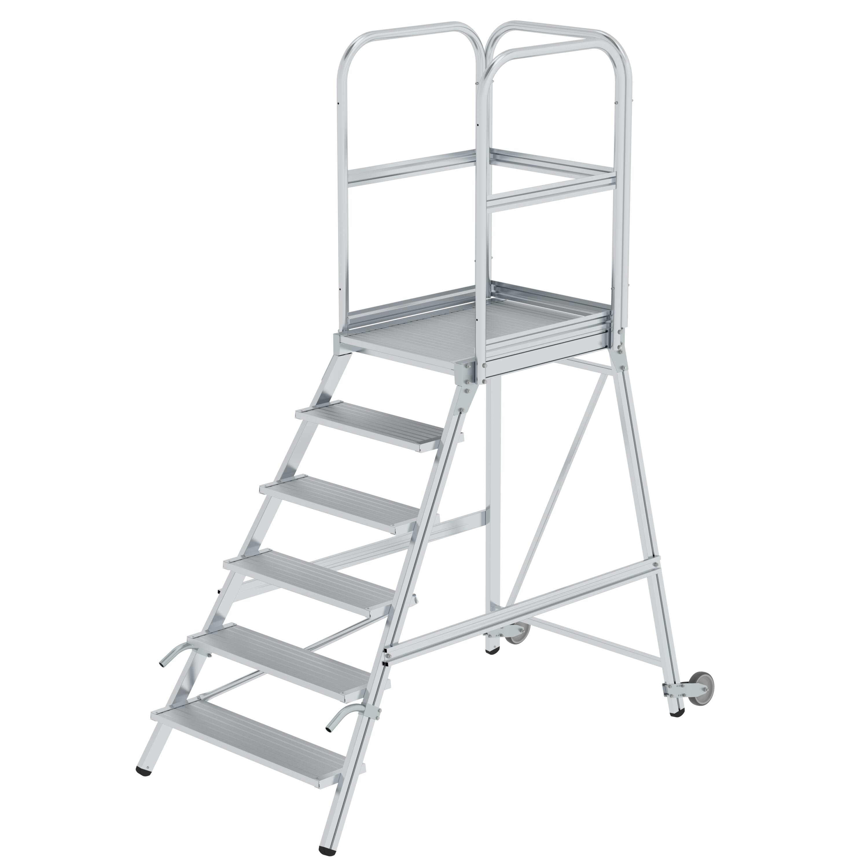 MUNK Podesttreppe einseitig begehbar mit Rollen und Griffen Aluminium geriffelt