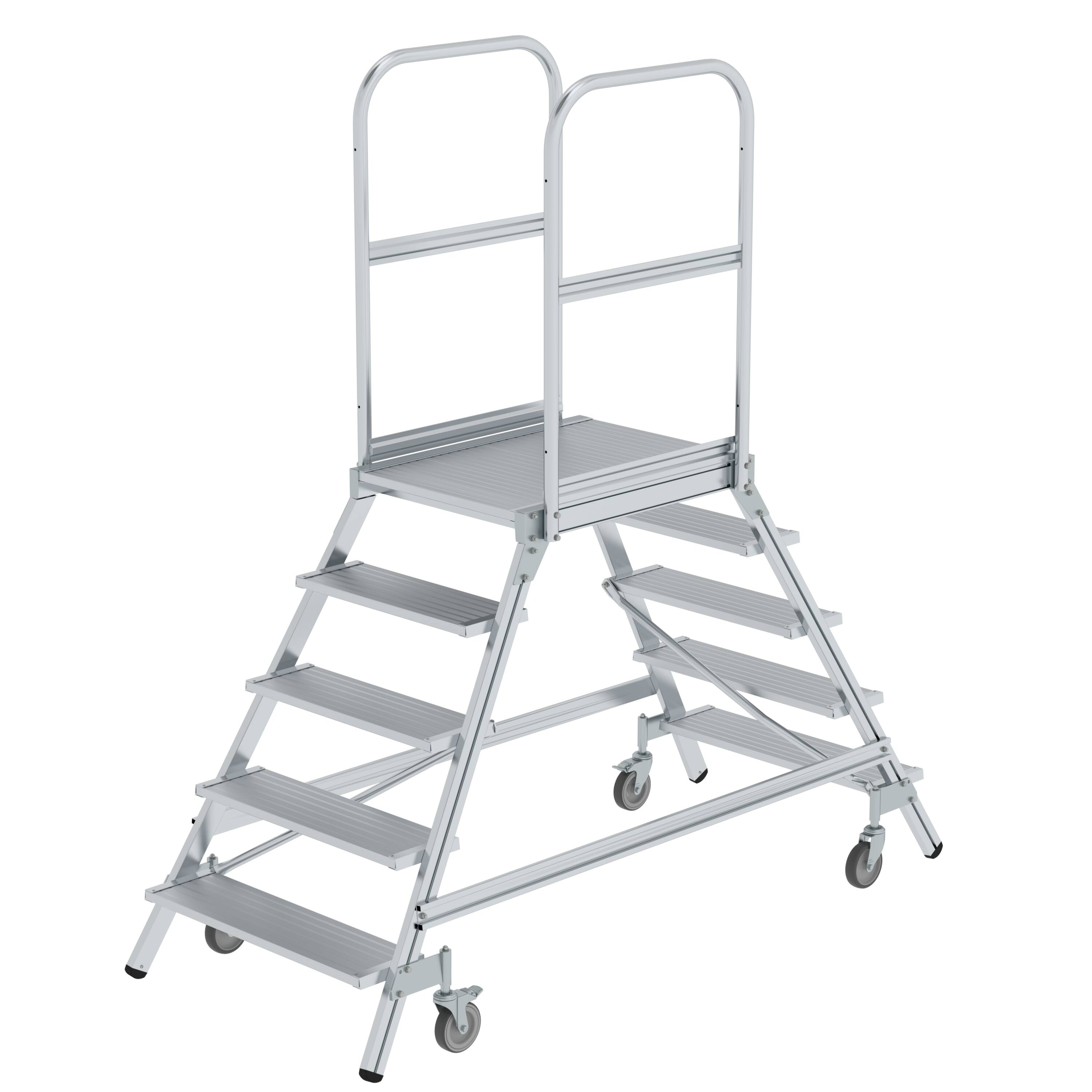 MUNK Podesttreppe beidseitig begehbar mit Federrollen Aluminium geriffelt