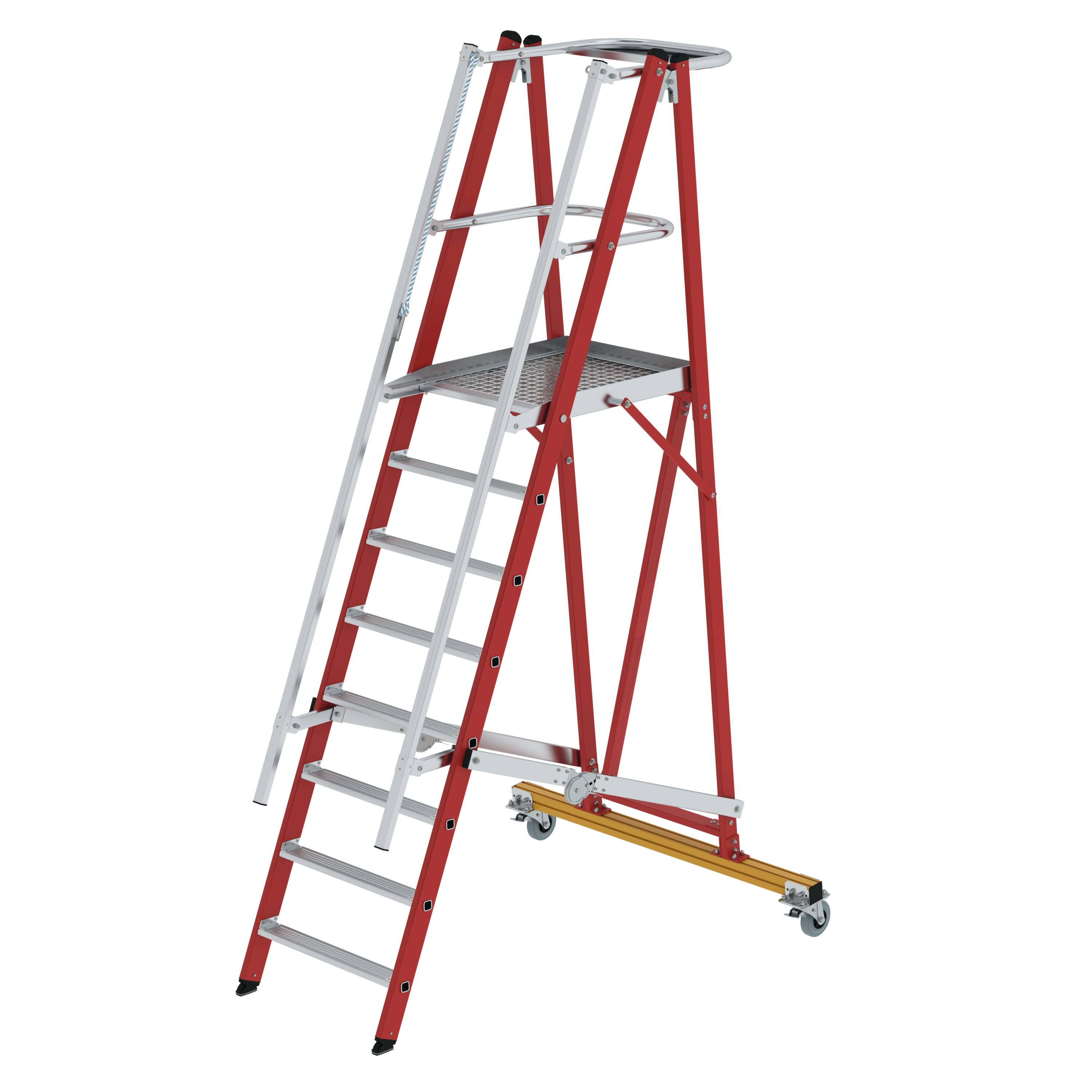 MUNK Plattformleiter GFK/Alu klappbar und fahrbar mit GFK-Handlauf