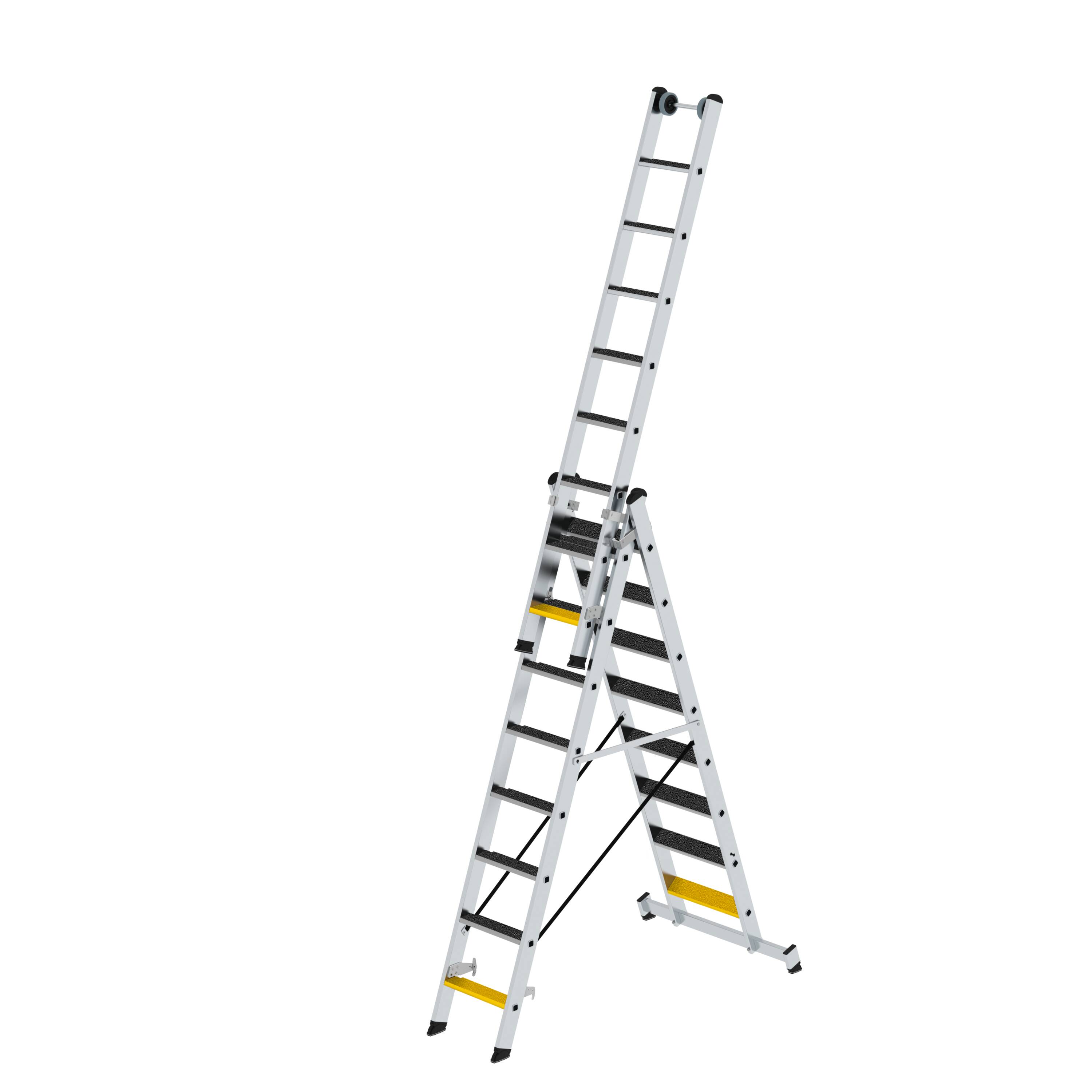 MUNK Stufen-Mehrzweckleiter 3-teilig mit nivello®-Traverse und clip-step R13