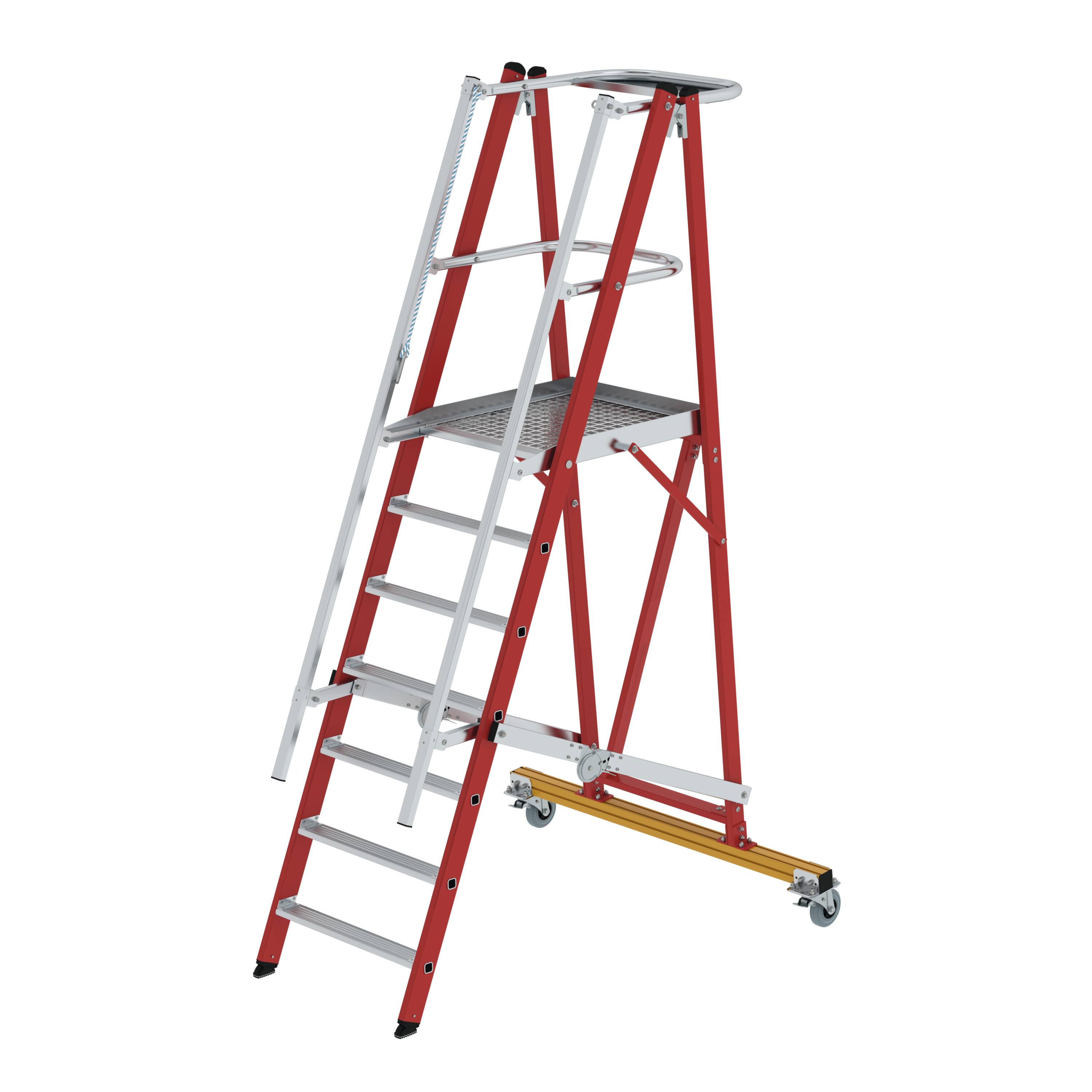 MUNK Plattformleiter GFK/Alu klappbar und fahrbar mit GFK-Handlauf
