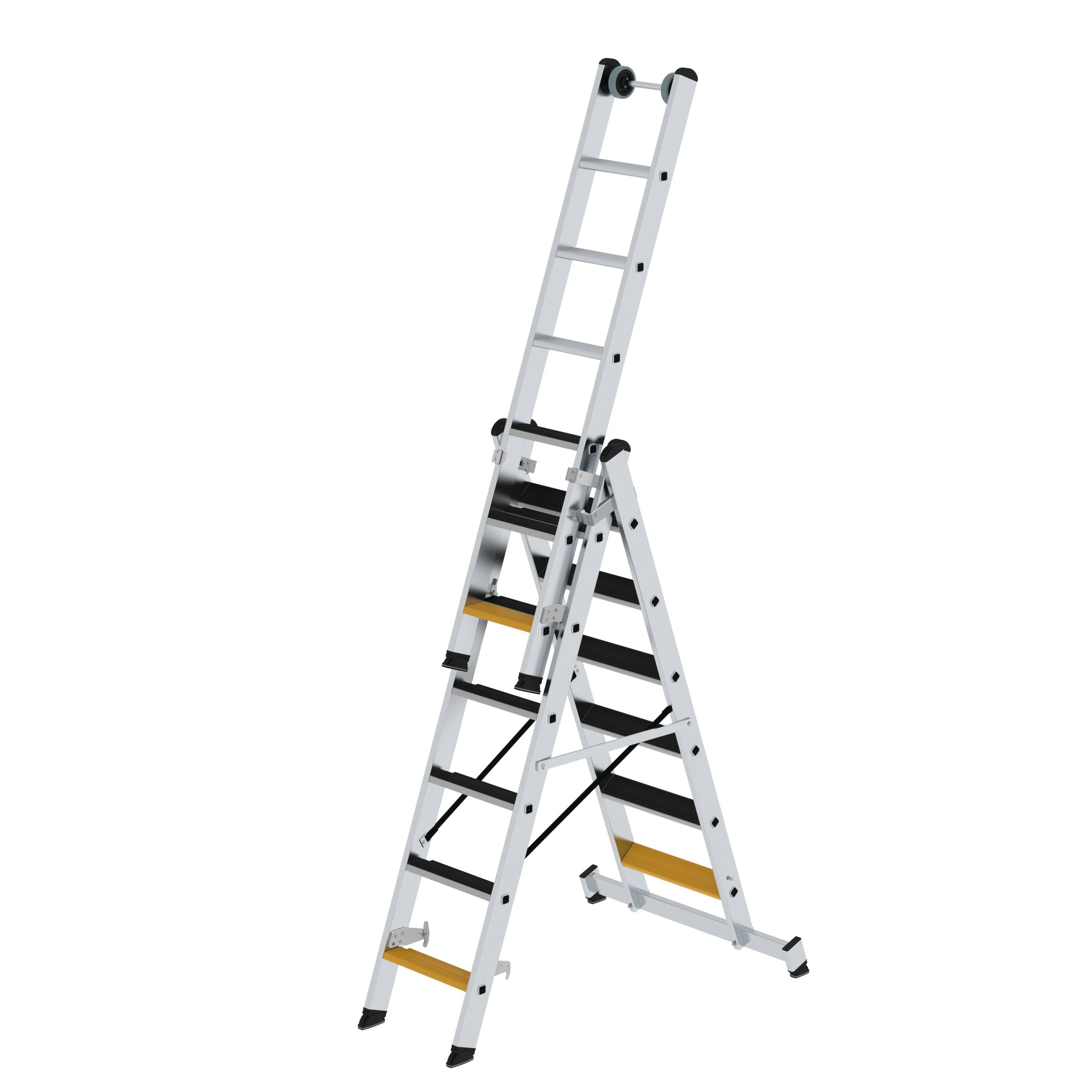 MUNK Stufen-Mehrzweckleiter 3-teilig mit nivello®-Traverse und clip-step R13