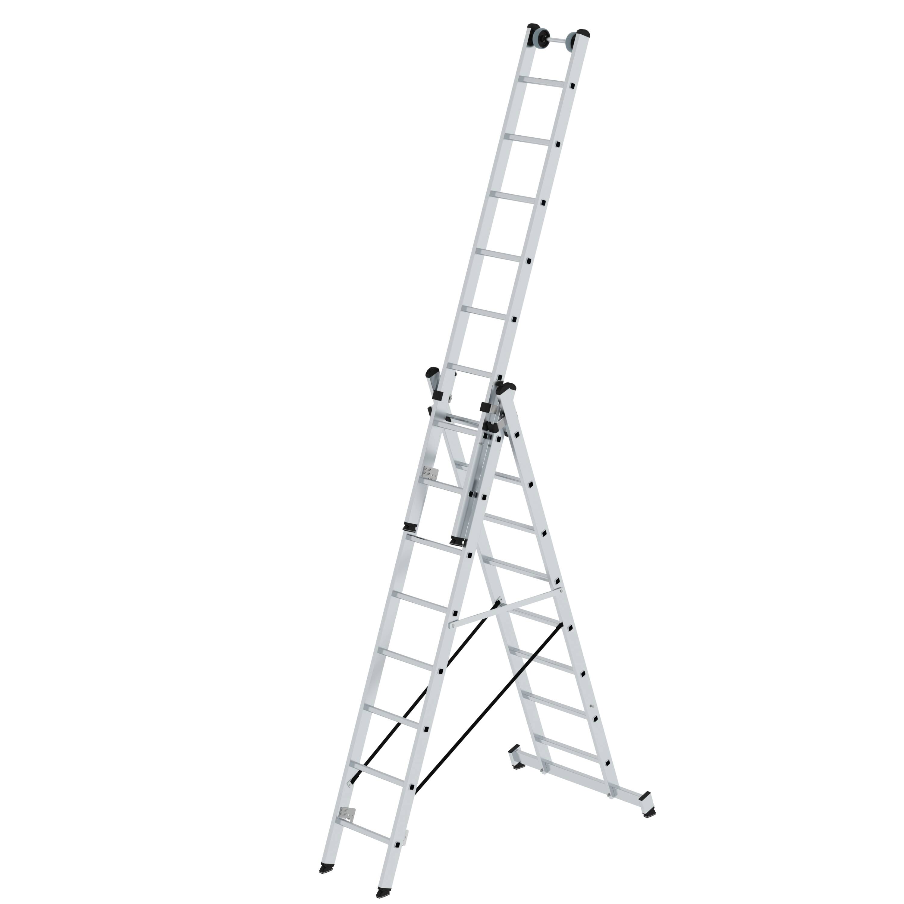 MUNK Sprossen-Mehrzweckleiter 3-teilig mit nivello®-Traverse und Wandlaufrollen