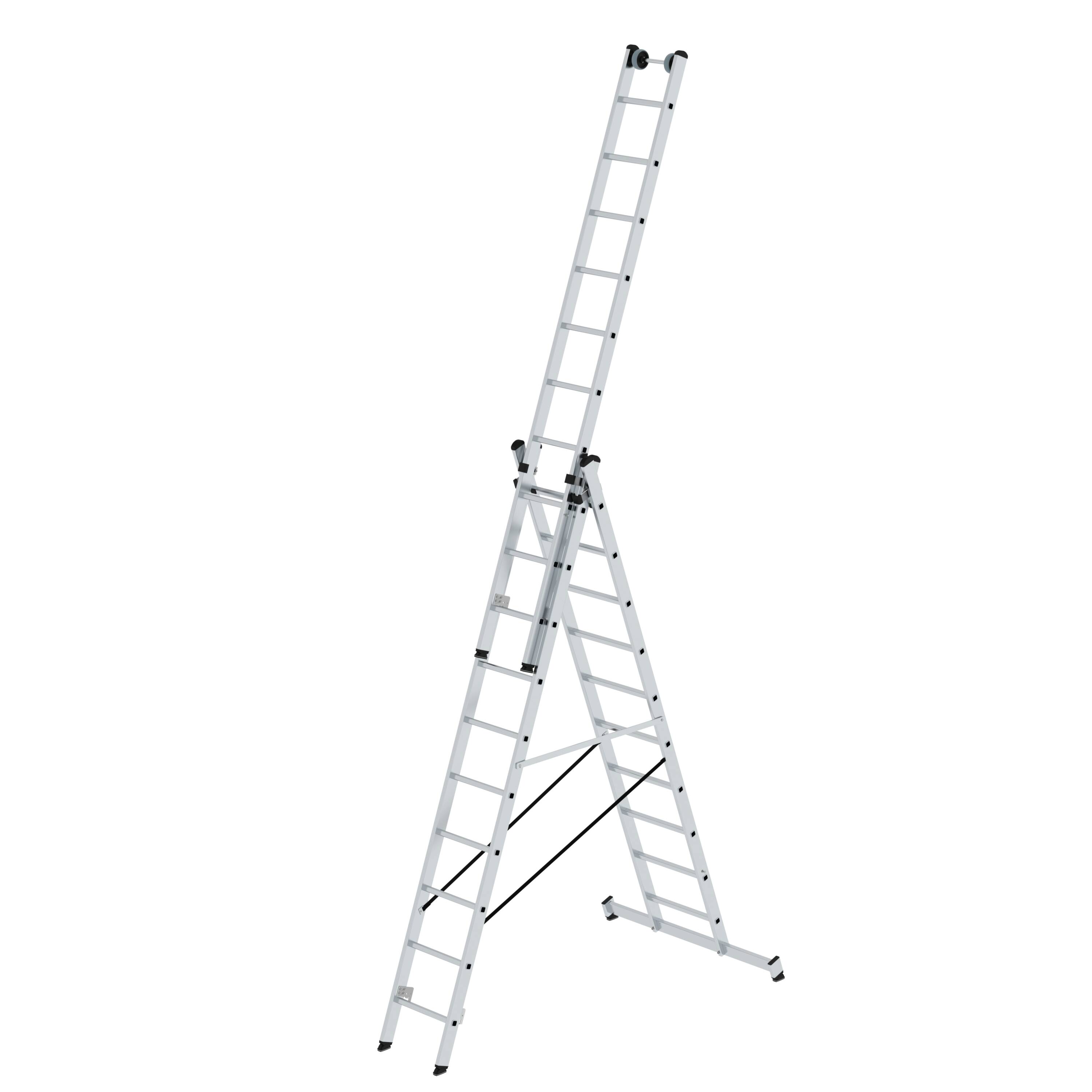 MUNK Sprossen-Mehrzweckleiter 3-teilig mit nivello®-Traverse und Wandlaufrollen