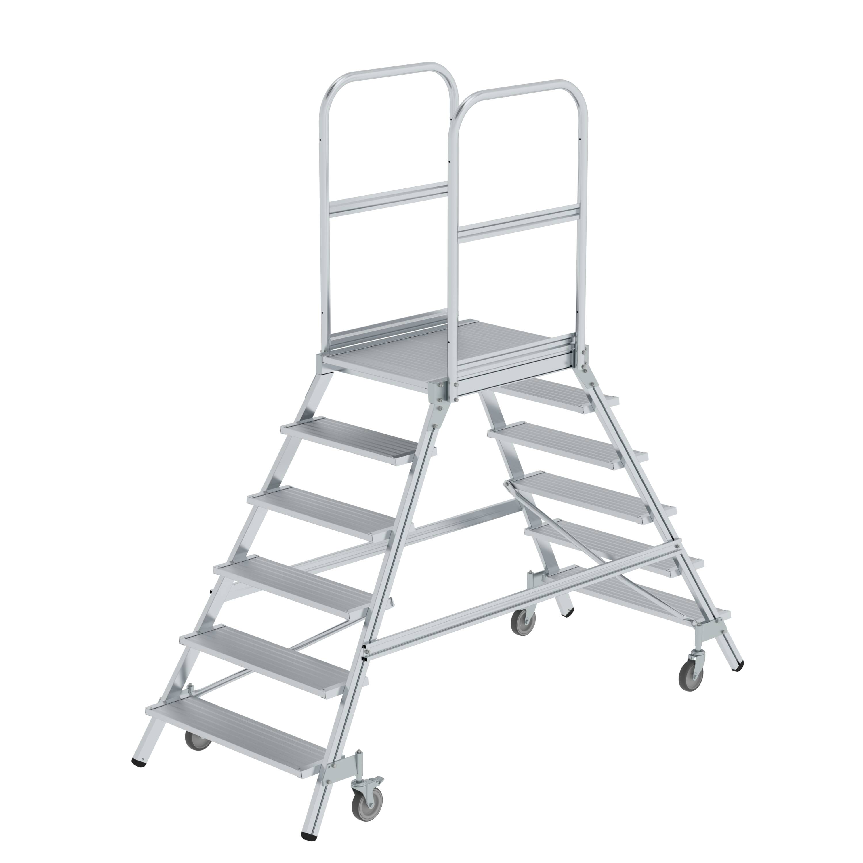 MUNK Podesttreppe beidseitig begehbar mit Federrollen Aluminium geriffelt