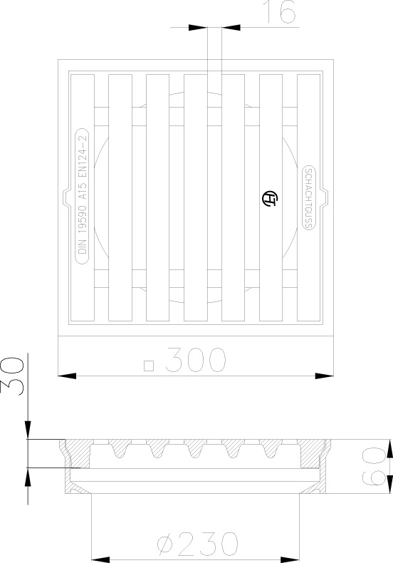 Hofablauf Aufsatz eckig, Pultform Kl. A15 = 1,5to