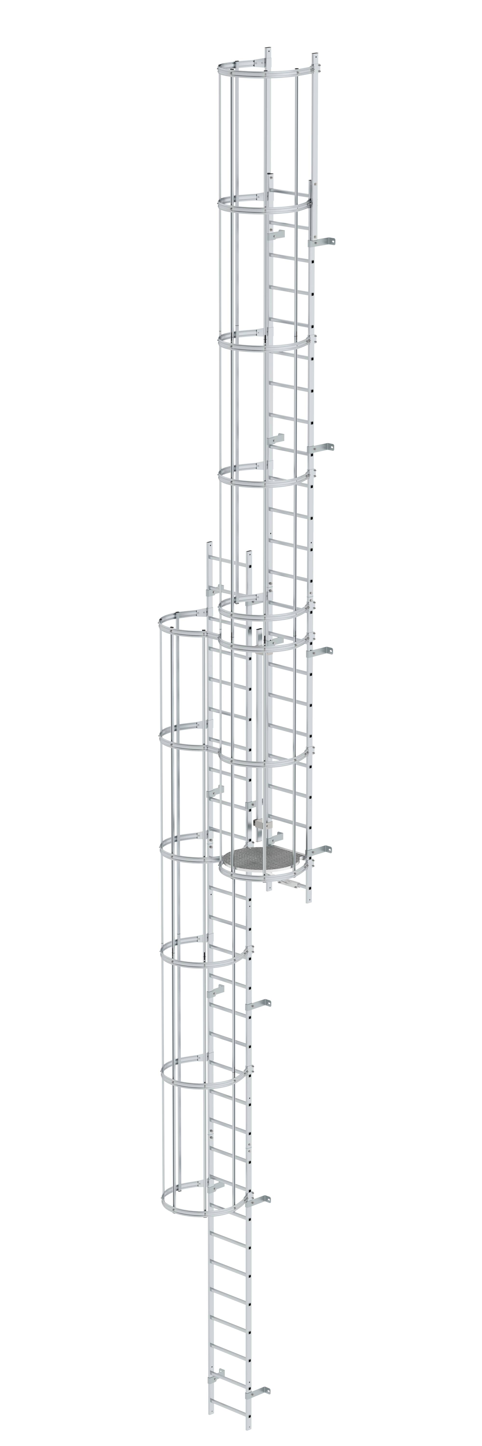 MUNK Mehrzügige Steigleiter mit Rückenschutz (Maschinen) Aluminium blank