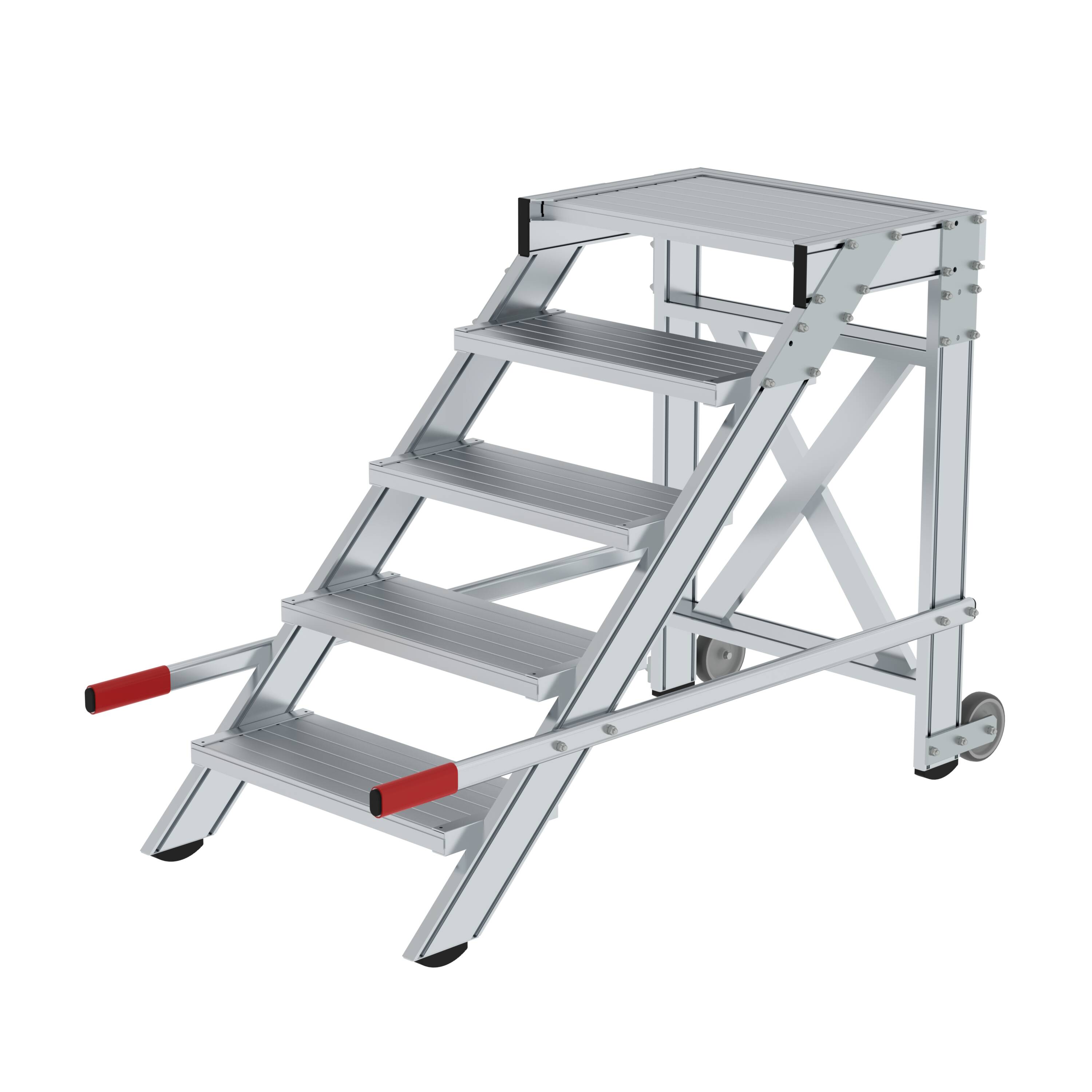 MUNK Arbeitspodest fahrbar, Stufenbreite 600 mm, Aluminium geriffelt