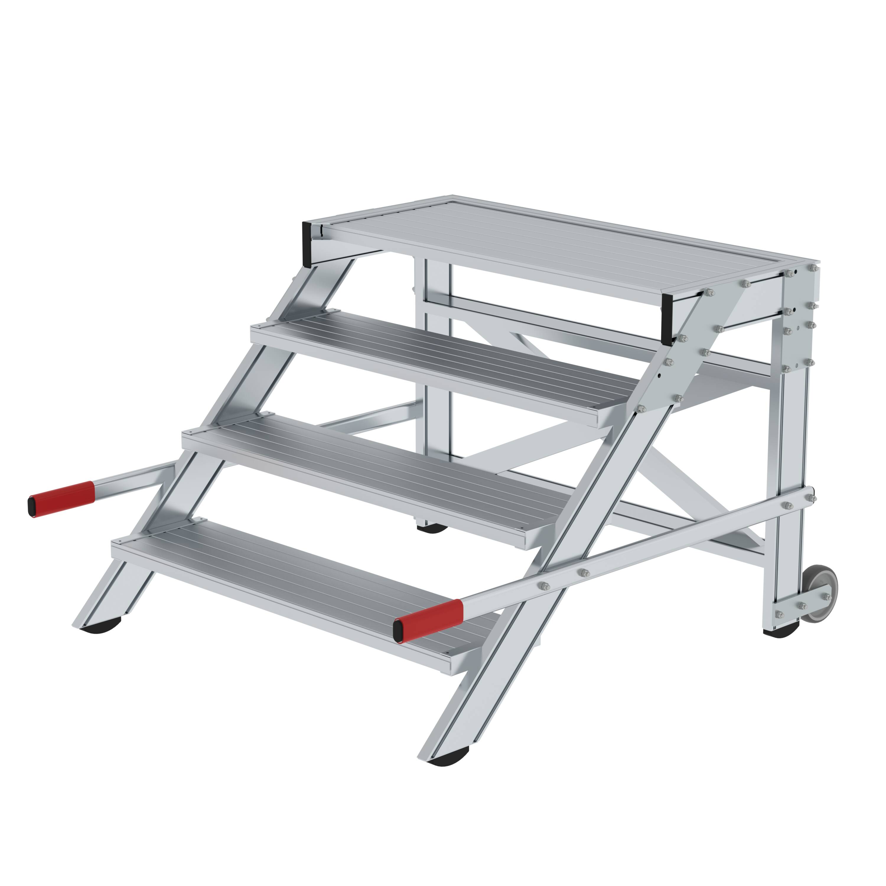 MUNK Arbeitspodest fahrbar, Stufenbreite 1000 mm, Aluminium geriffelt