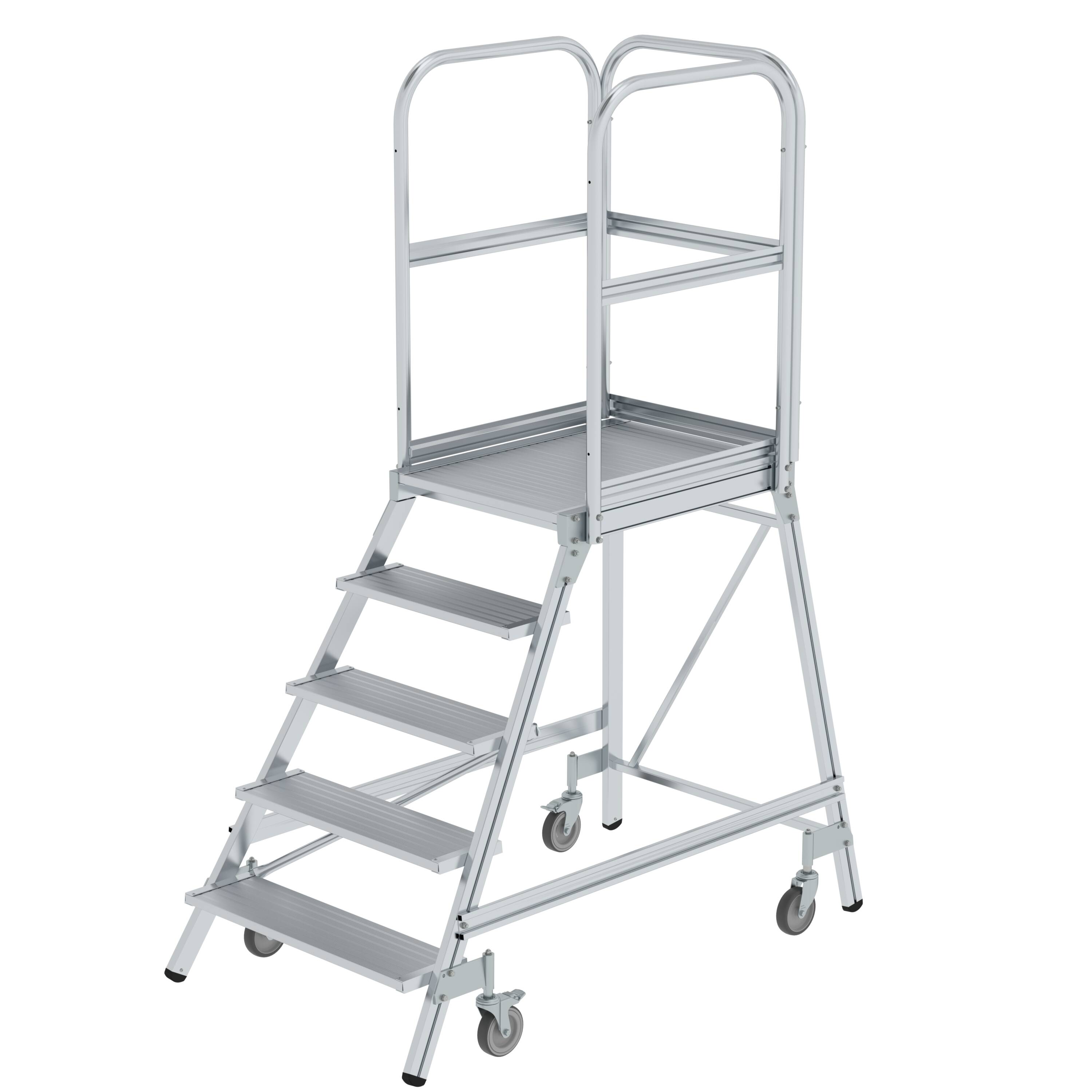 MUNK Podesttreppe einseitig begehbar mit Federrollen Aluminium geriffelt