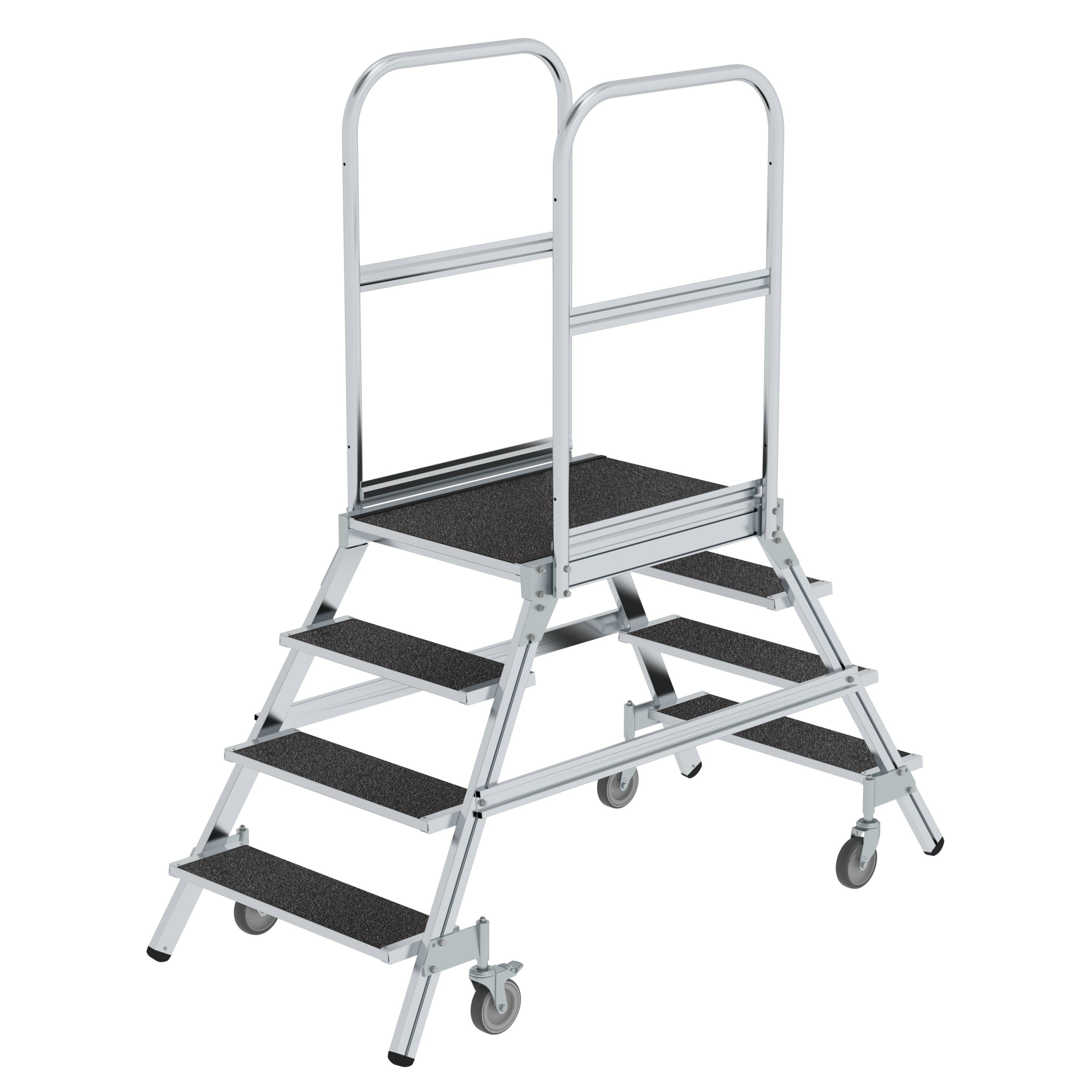 MUNK Podesttreppe beids. begehbar mit Federrolle Korundbeschichtung R13