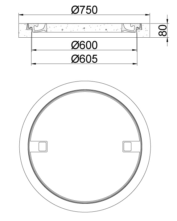 Göbeldeckel ausbetoniert m.Begu-Rahmen 60cm 5to