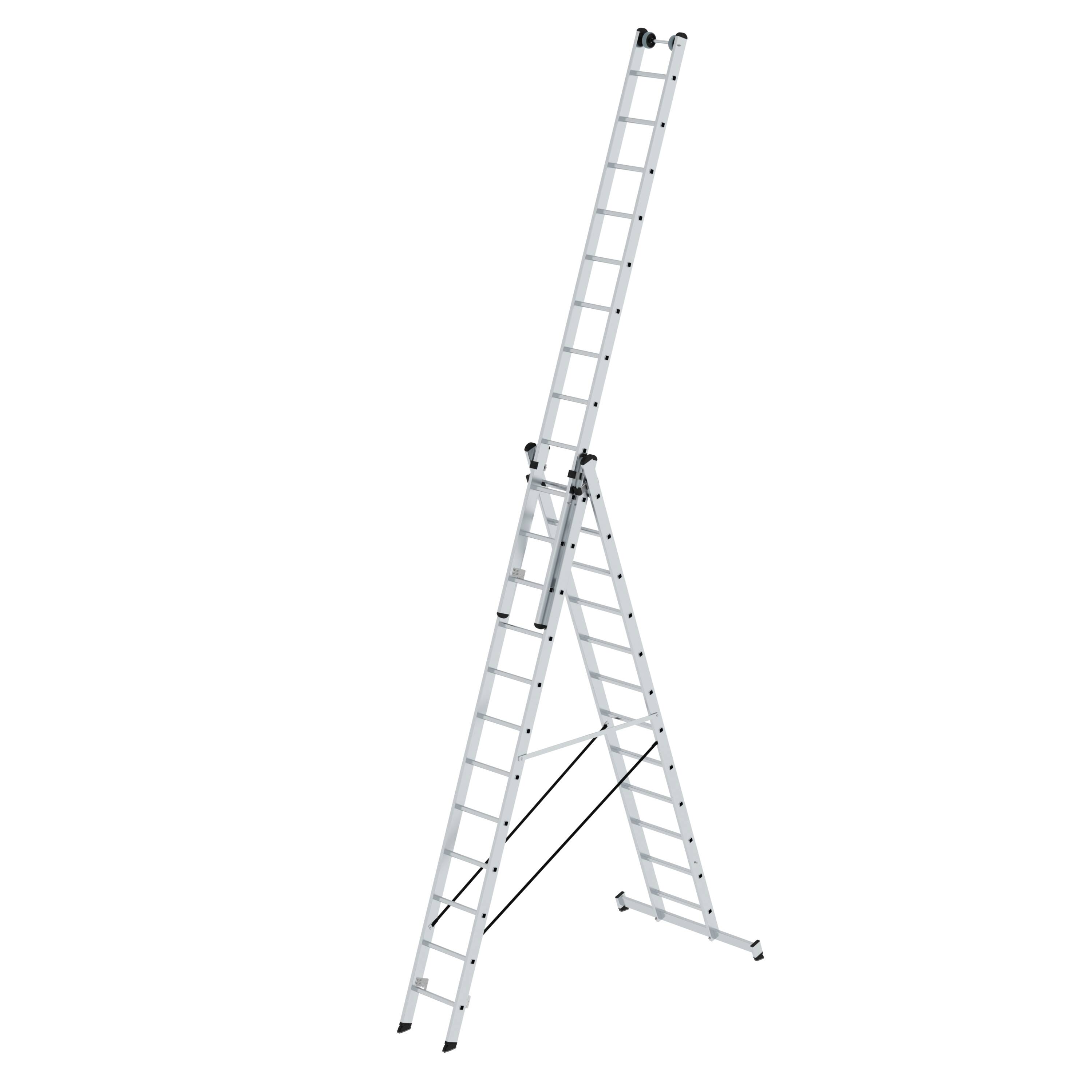 MUNK Sprossen-Mehrzweckleiter 3-teilig mit nivello®-Traverse und Wandlaufrollen