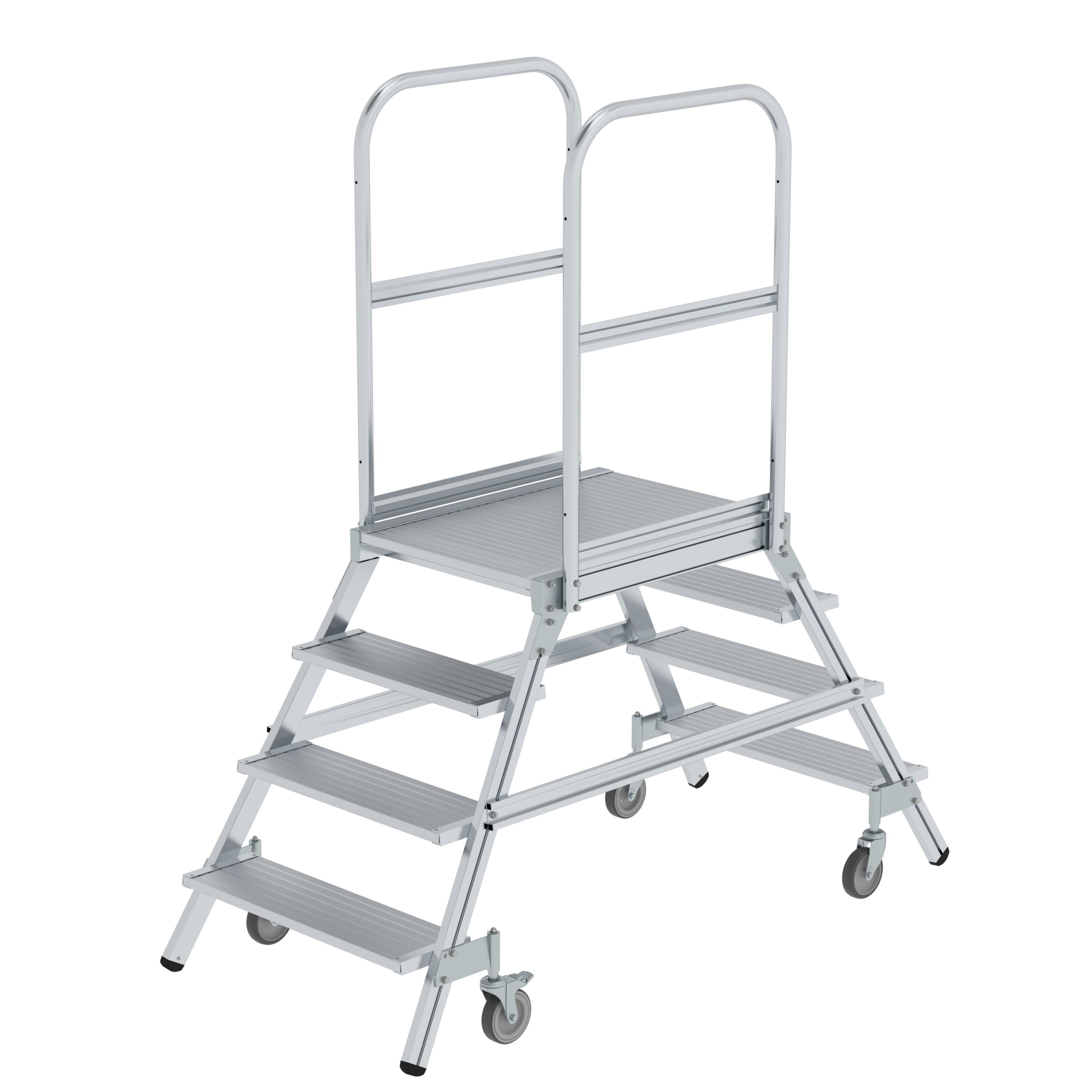 MUNK Podesttreppe beidseitig begehbar mit Federrollen Aluminium geriffelt