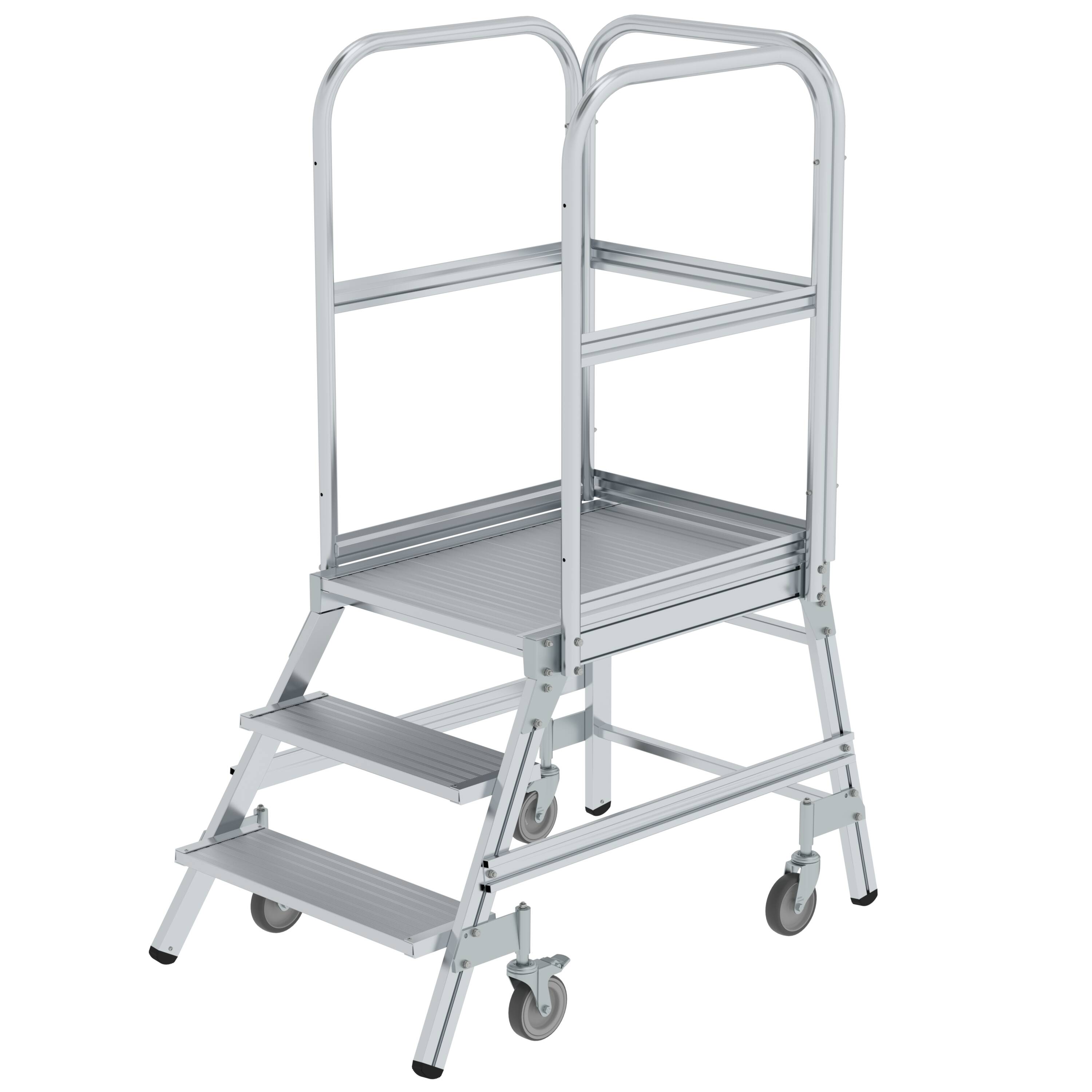 MUNK Podesttreppe einseitig begehbar mit Federrollen Aluminium geriffelt
