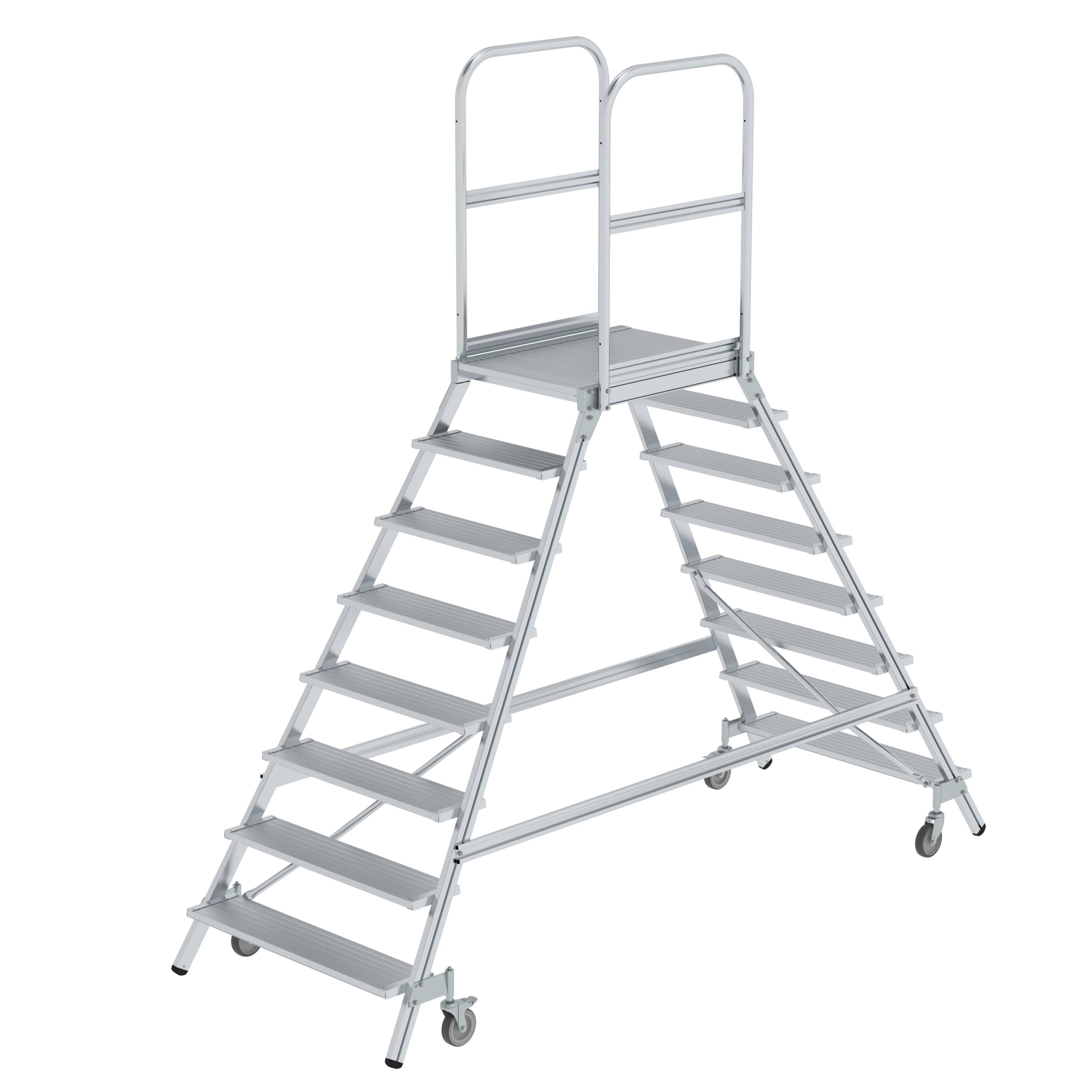MUNK Podesttreppe beidseitig begehbar mit Federrollen Aluminium geriffelt