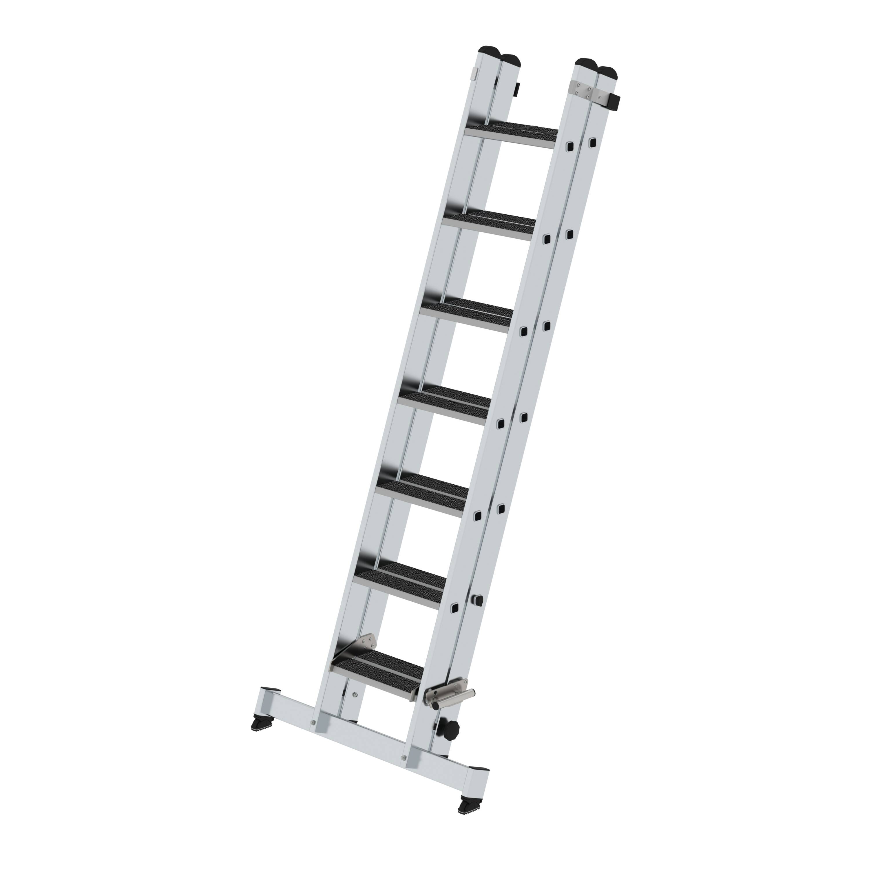MUNK Stufen-Schiebeleiter 2-teilig mit nivello-Traverse und clip-step R13