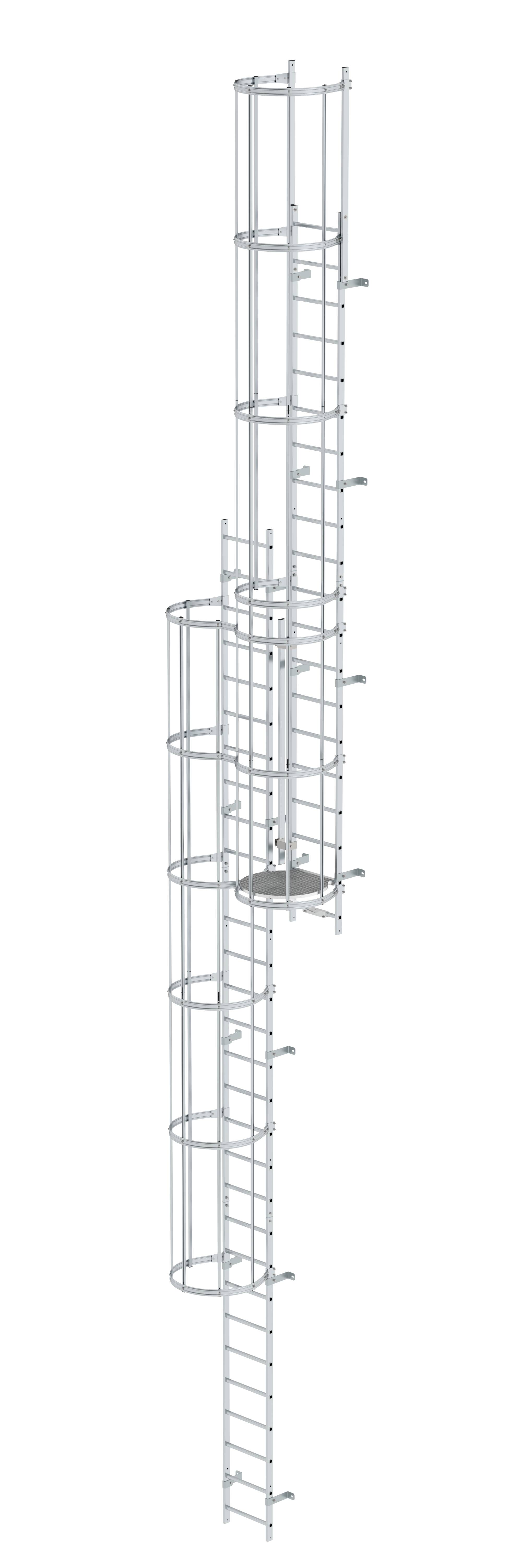 MUNK Mehrzügige Steigleiter mit Rückenschutz (Maschinen) Aluminium blank