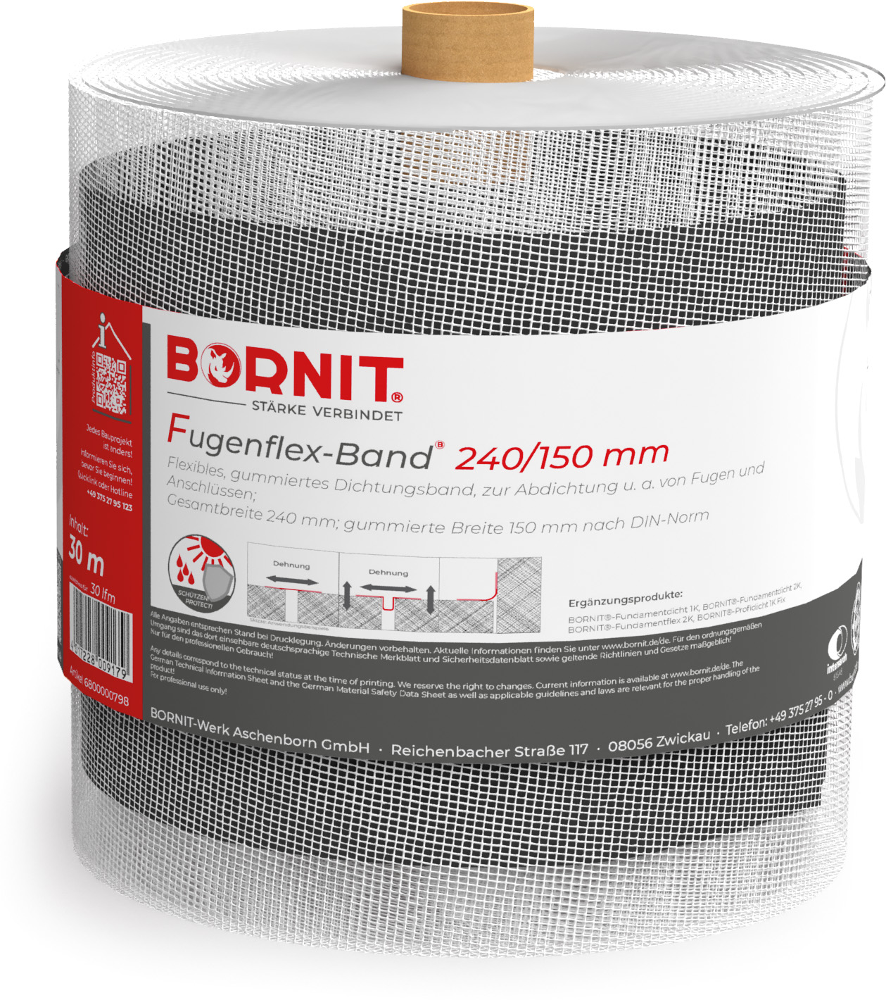 Bornit - Fugenflex - Dichtungsband, Ge- samtbreite: 24cm, gummierte Breite: 15cm