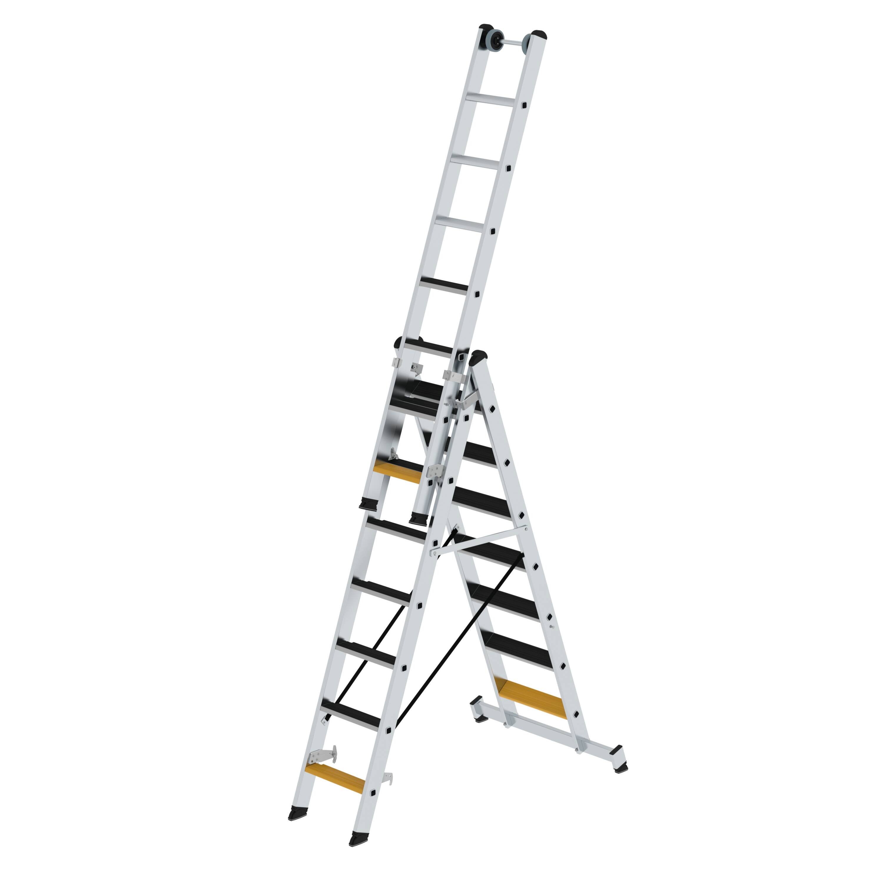 MUNK Stufen-Mehrzweckleiter 3-teilig mit nivello®-Traverse und clip-step R13