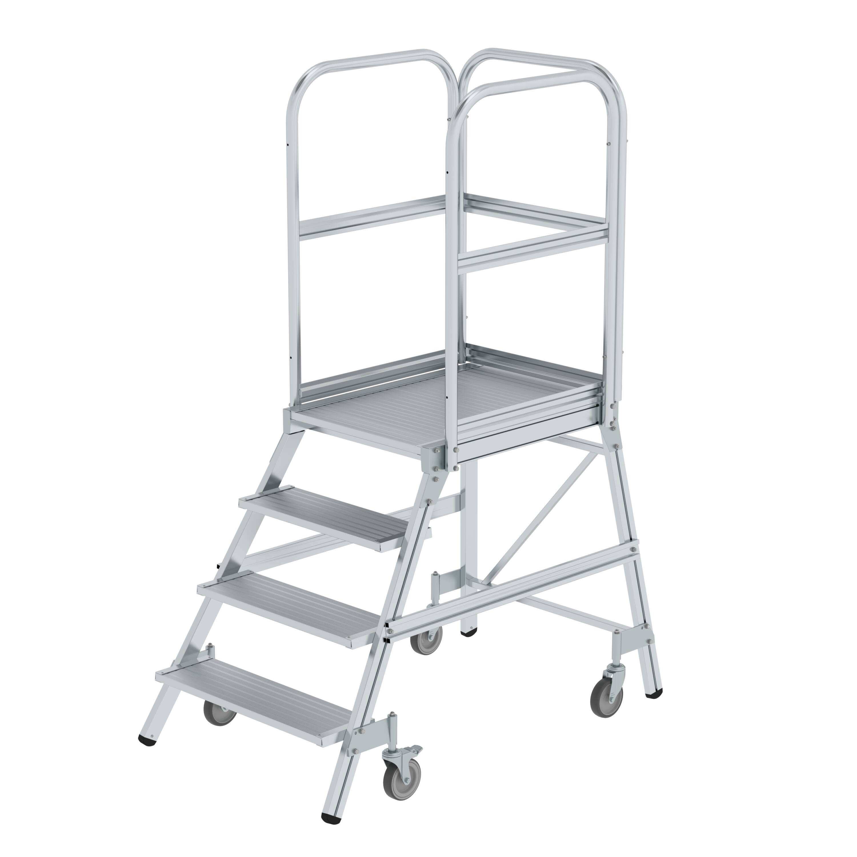 MUNK Podesttreppe einseitig begehbar mit Federrollen Aluminium geriffelt