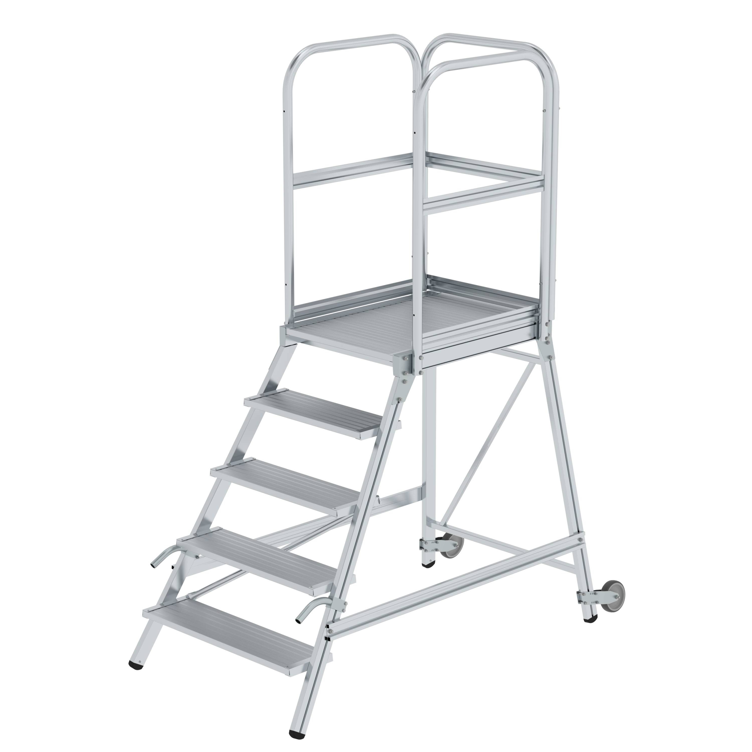 MUNK Podesttreppe einseitig begehbar mit Rollen und Griffen Aluminium geriffelt