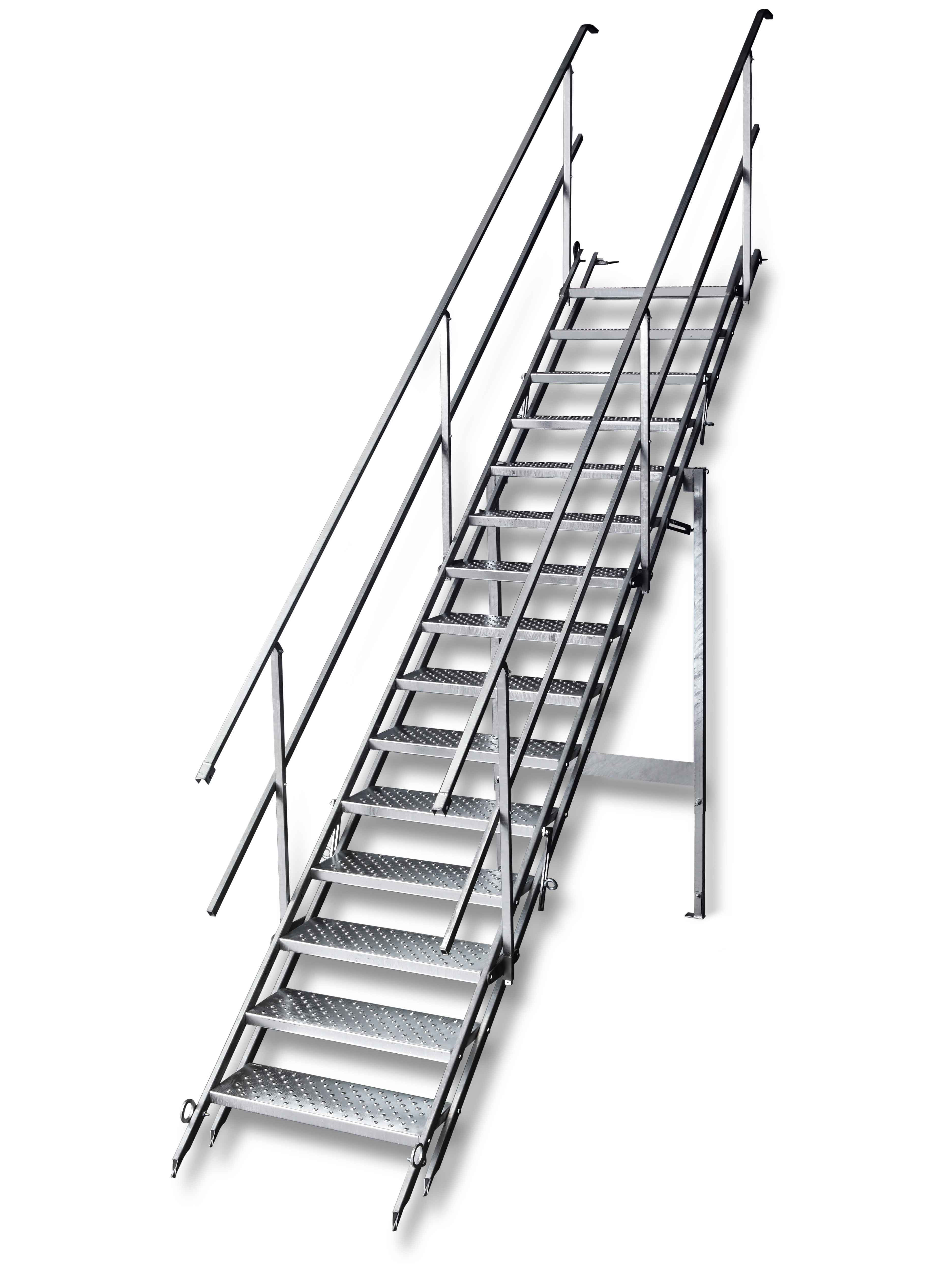 Bautreppe mit 15 Stufen und Geländern, verzinkt