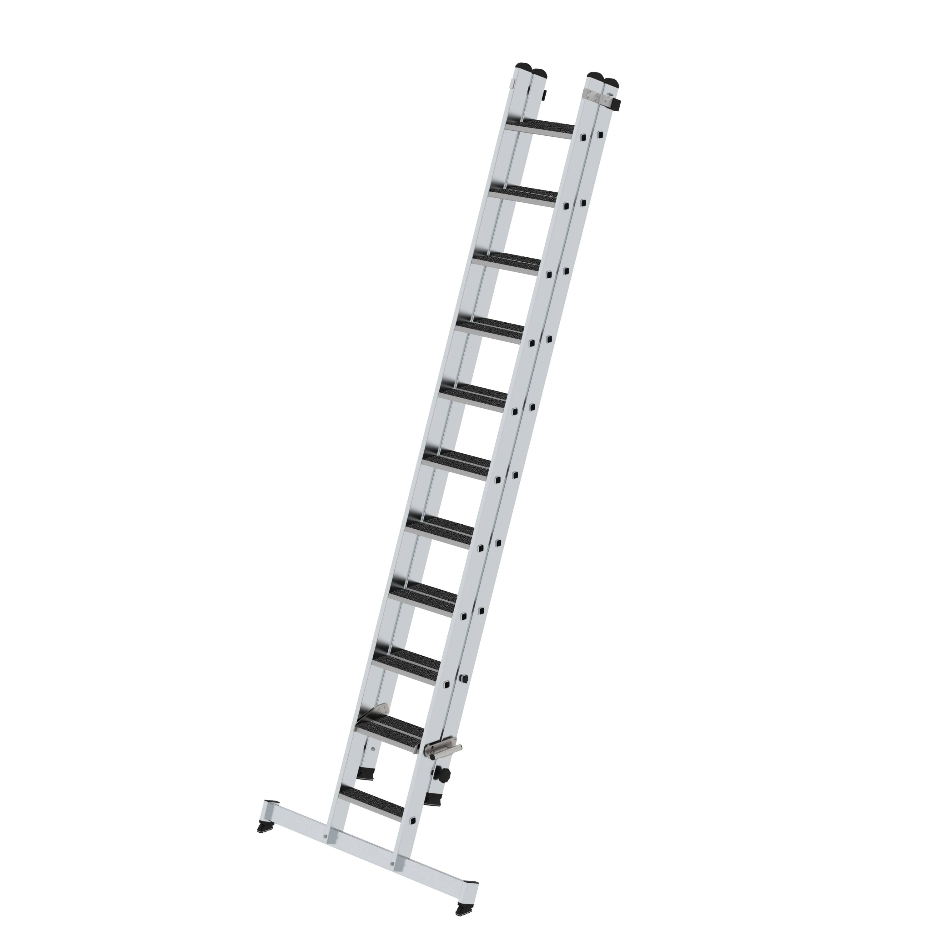 MUNK Stufen-Schiebeleiter 2-teilig mit nivello-Traverse und clip-step R13