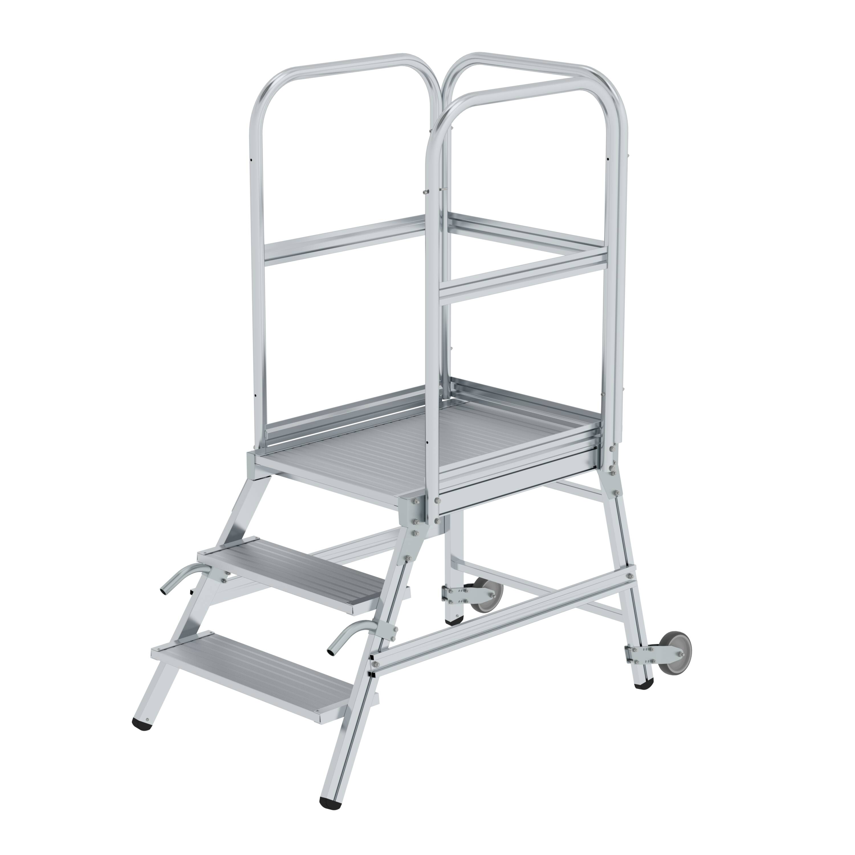 MUNK Podesttreppe einseitig begehbar mit Rollen und Griffen Aluminium geriffelt