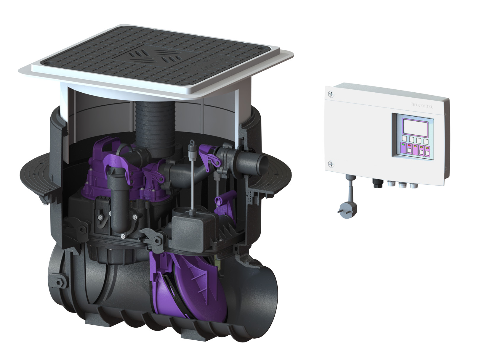 Kessel Rückstauhebeanlage Ecolift Artikelnummer 21000S, Einbau in Bodenplatte