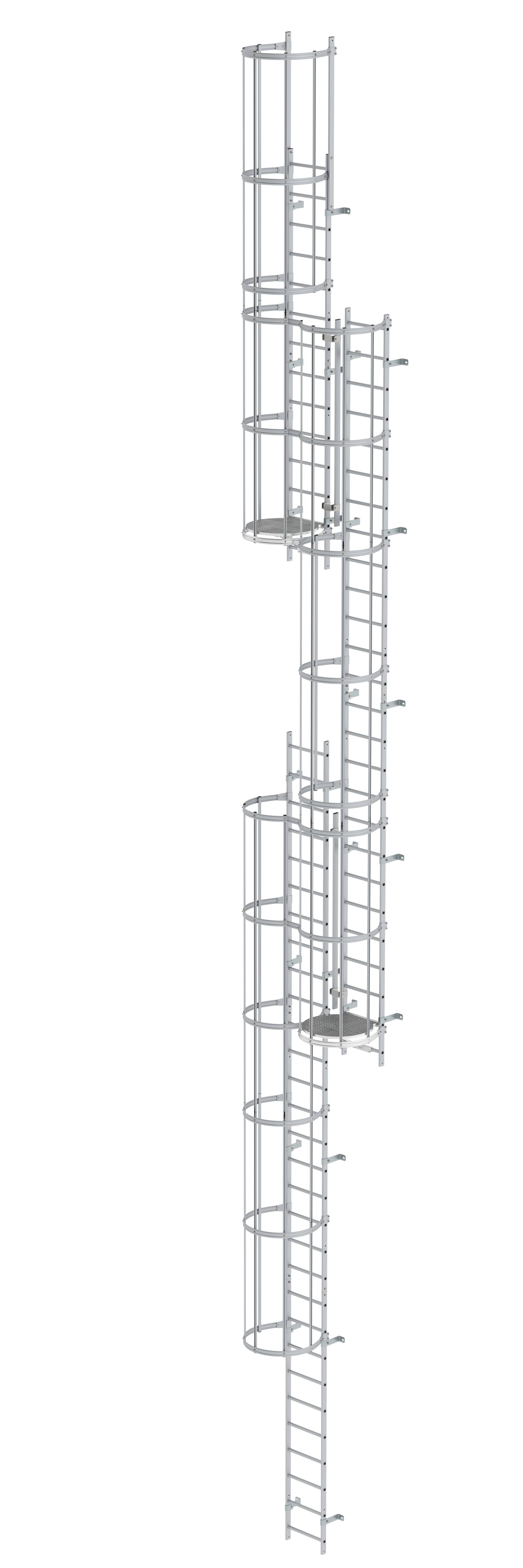 MUNK Mehrzügige Steigleiter mit Rückenschutz (Maschinen) Aluminium blank