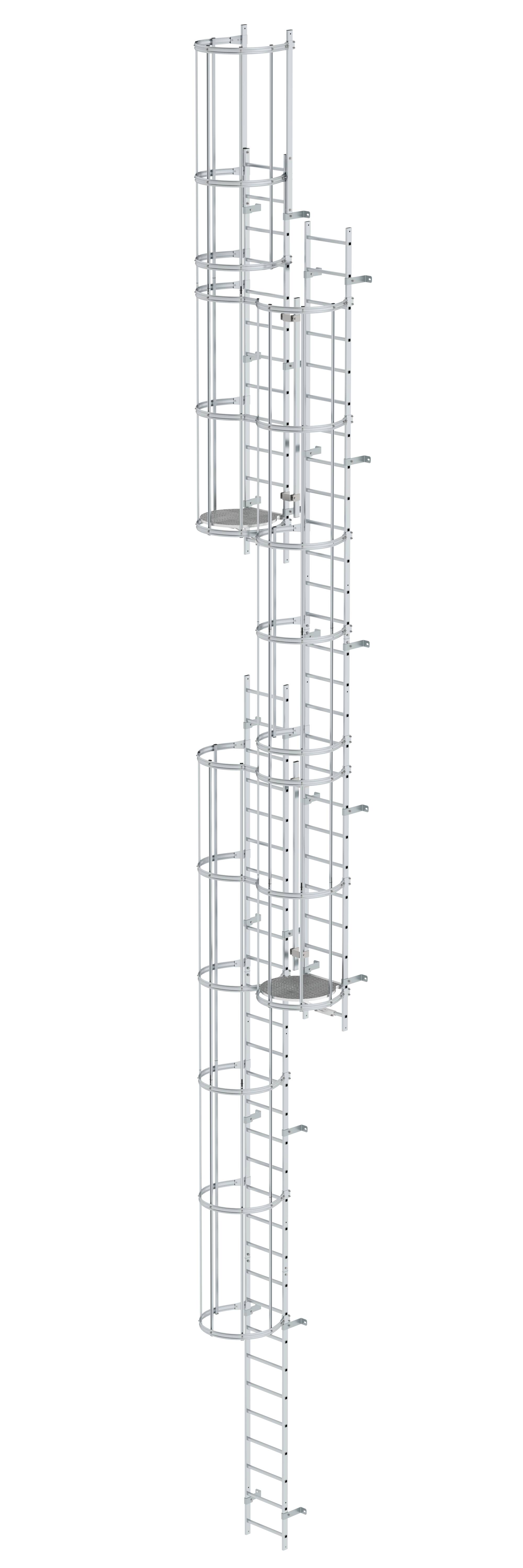 MUNK Mehrzügige Steigleiter mit Rückenschutz (Maschinen) Aluminium blank
