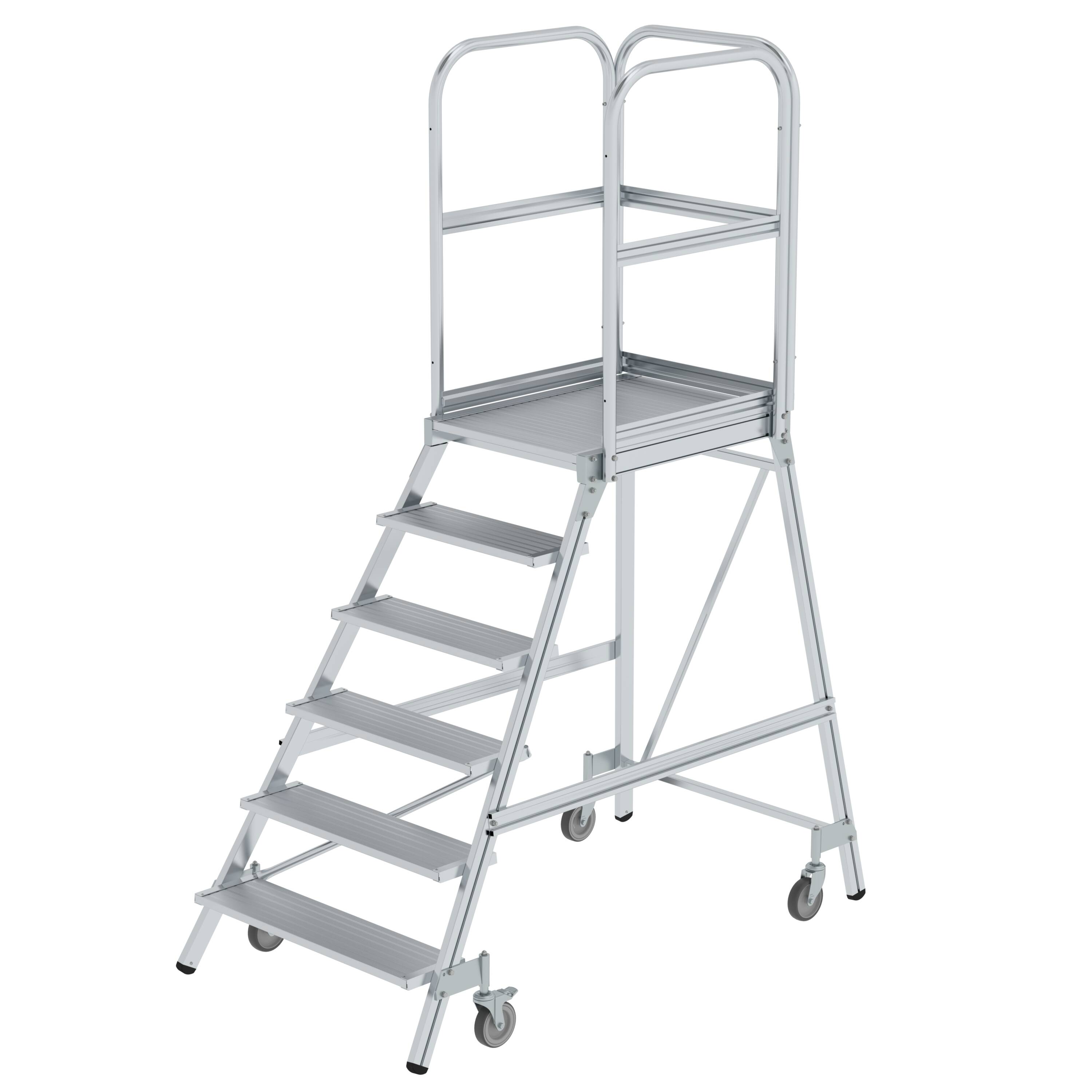 MUNK Podesttreppe einseitig begehbar mit Federrollen Aluminium geriffelt