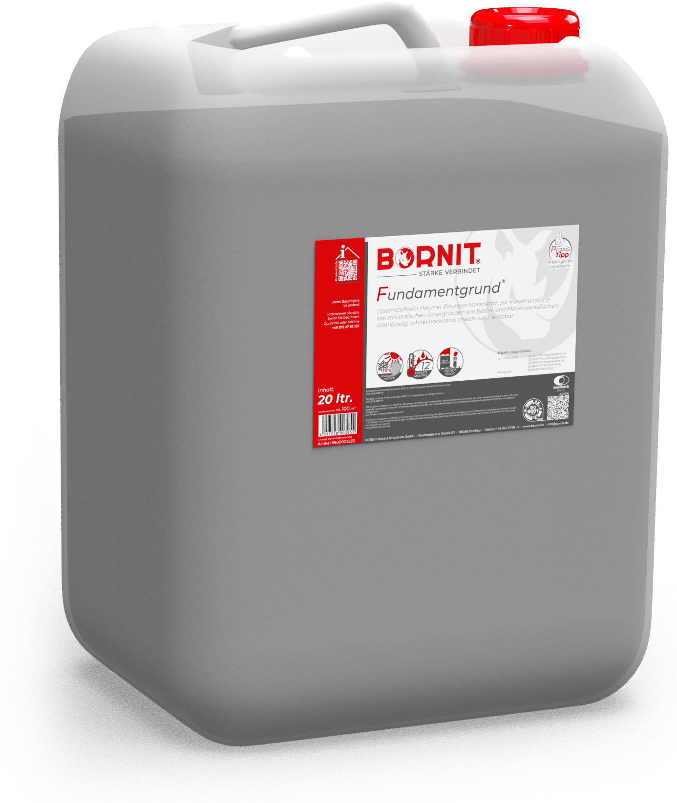 Bornit - Fundamentgrund in KANISTER 20 L Polymer-Bitumen-Voranstrich für Dickbeschichtung - lösemittelfrei