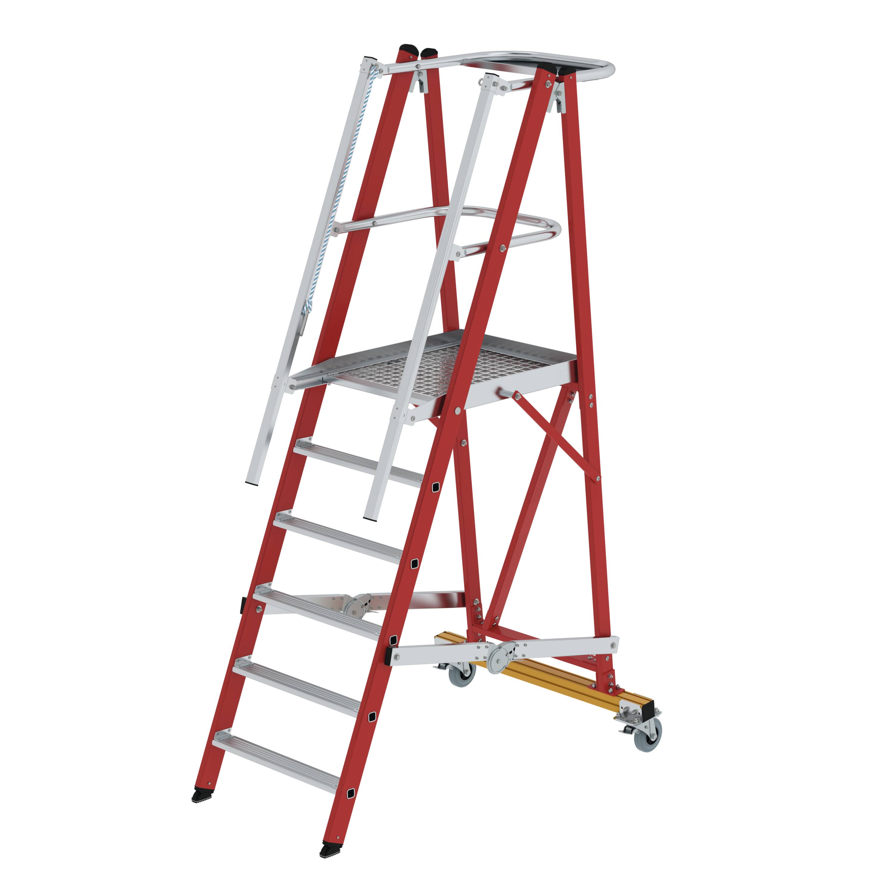 MUNK Plattformleiter GFK/Alu klappbar und fahrbar mit GFK-Handlauf