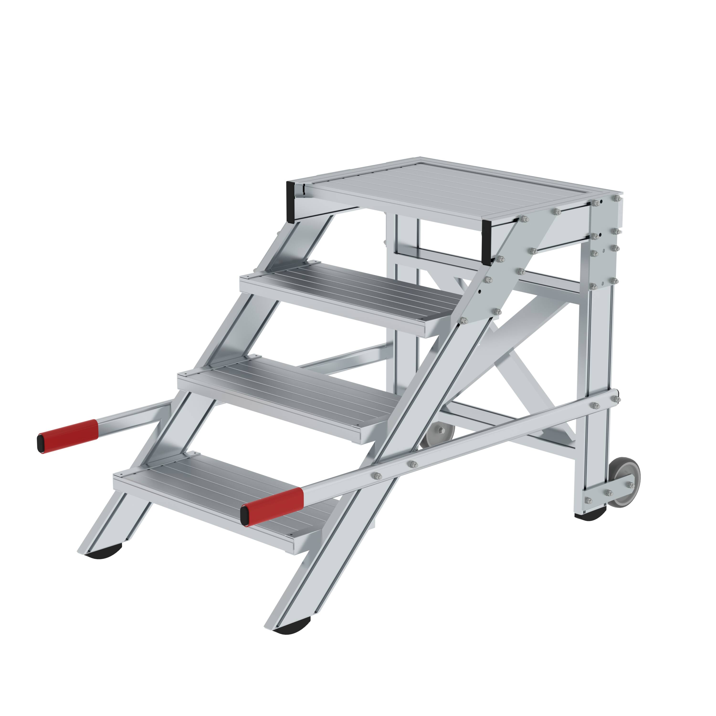 MUNK Arbeitspodest fahrbar, Stufenbreite 600 mm, Aluminium geriffelt