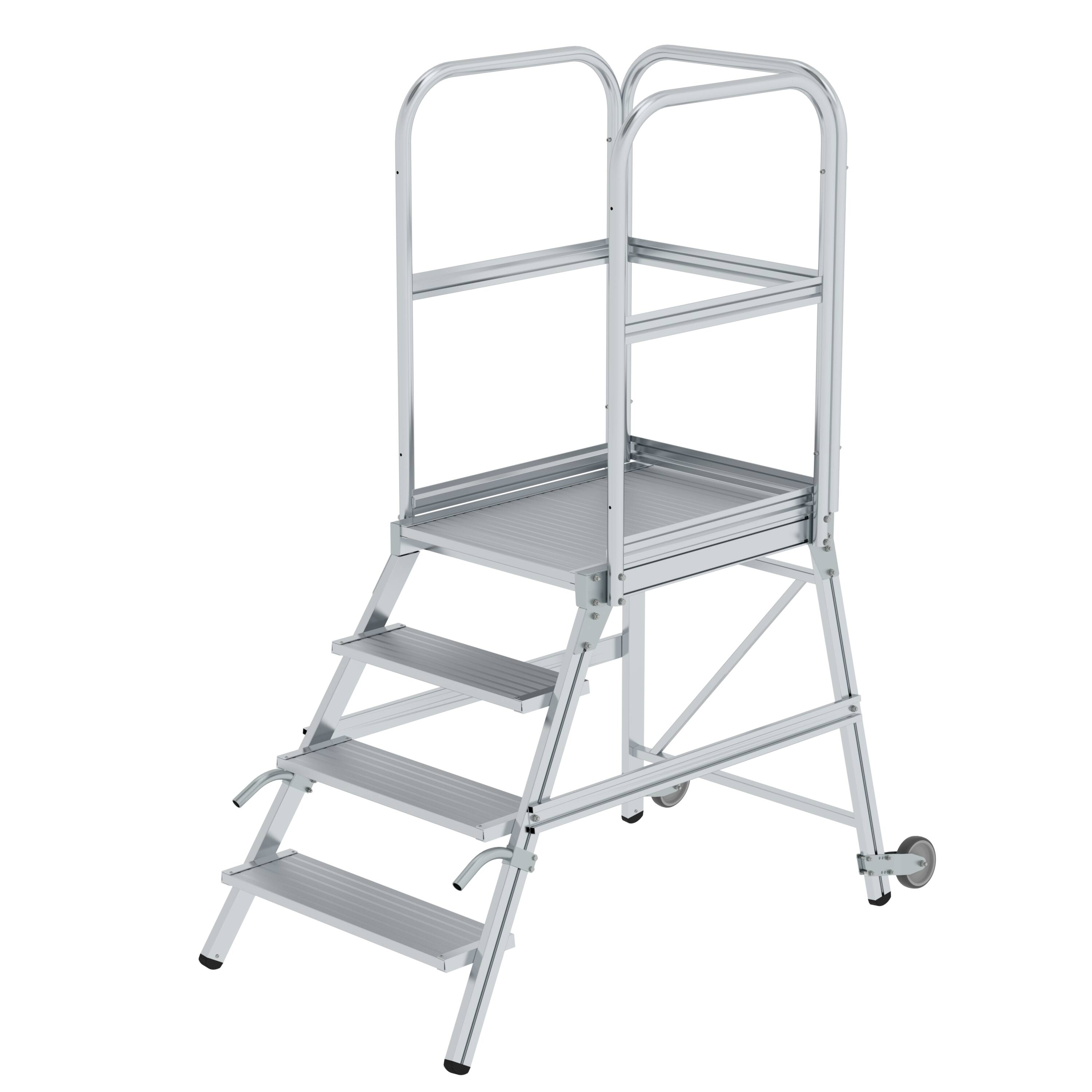 MUNK Podesttreppe einseitig begehbar mit Rollen und Griffen Aluminium geriffelt