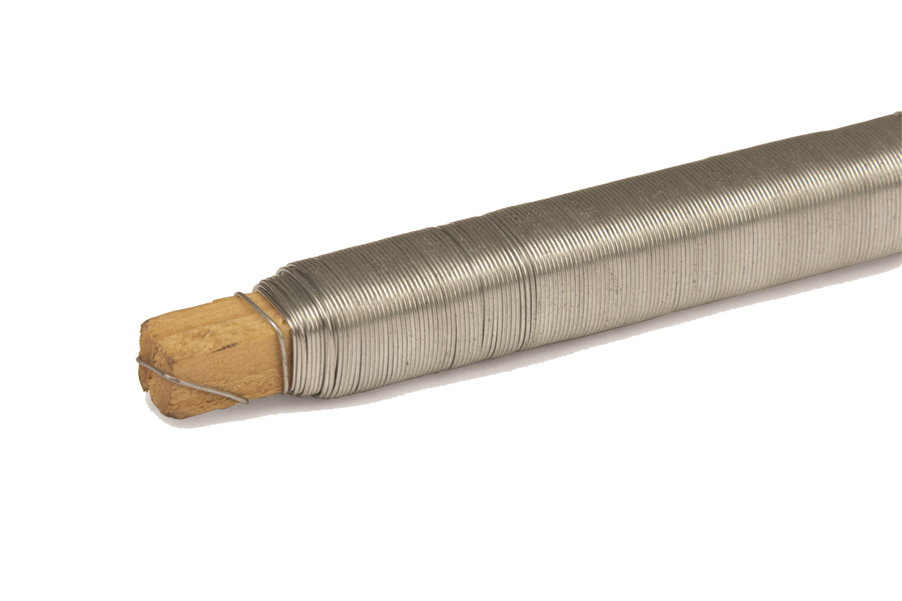 Edelstahl Bindedraht 0,65 mm auf Holz- stab ca. 100gr./38 m   VPE = 25 Stück