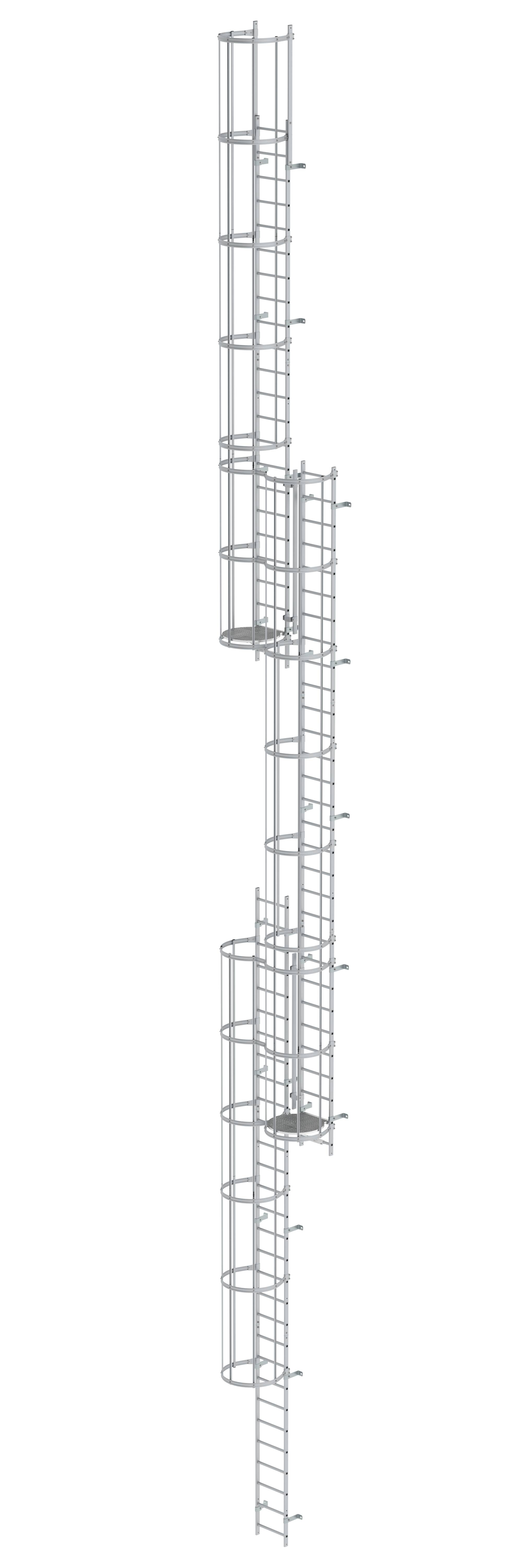 MUNK Mehrzügige Steigleiter mit Rückenschutz (Maschinen) Aluminium blank