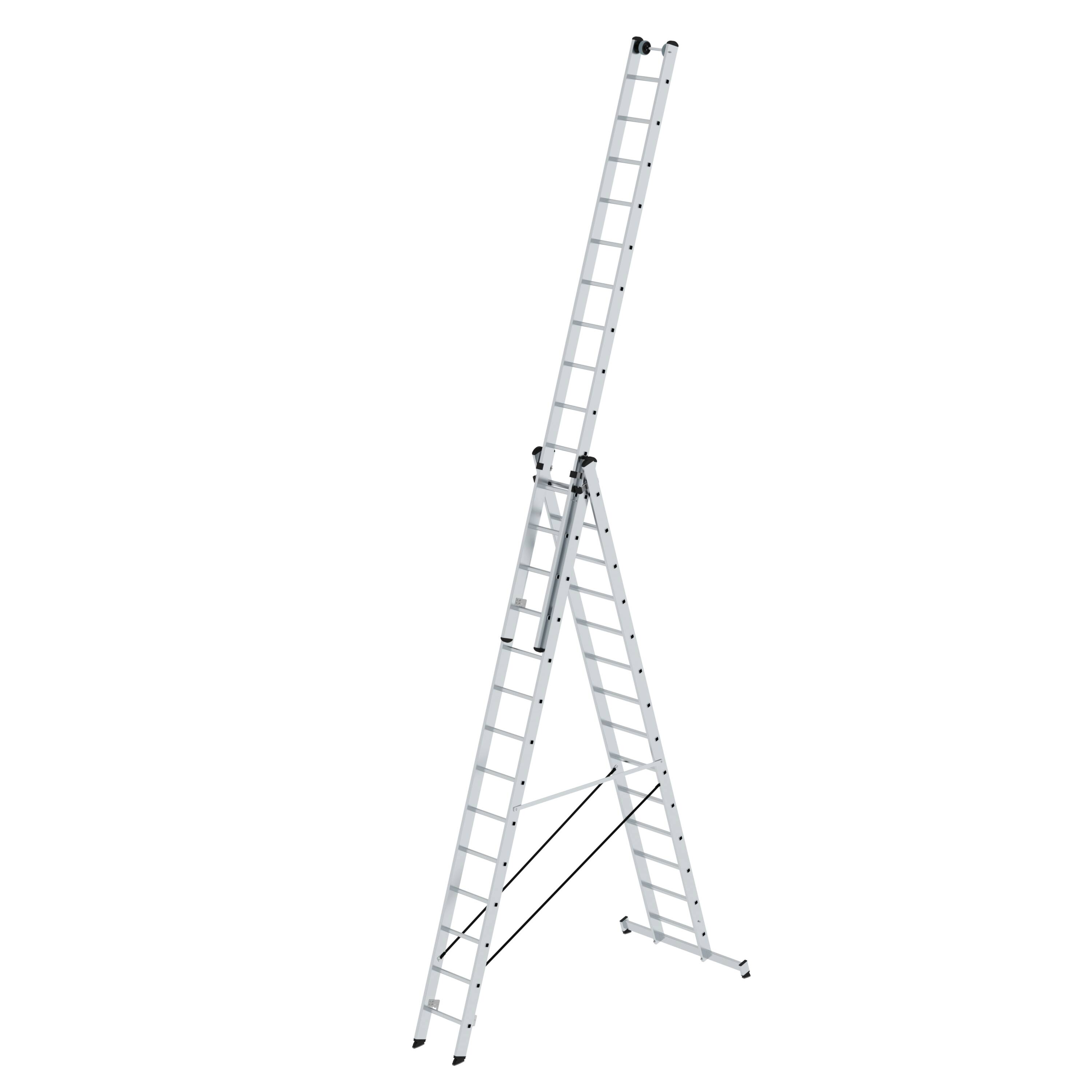 MUNK Sprossen-Mehrzweckleiter 3-teilig mit nivello®-Traverse und Wandlaufrollen
